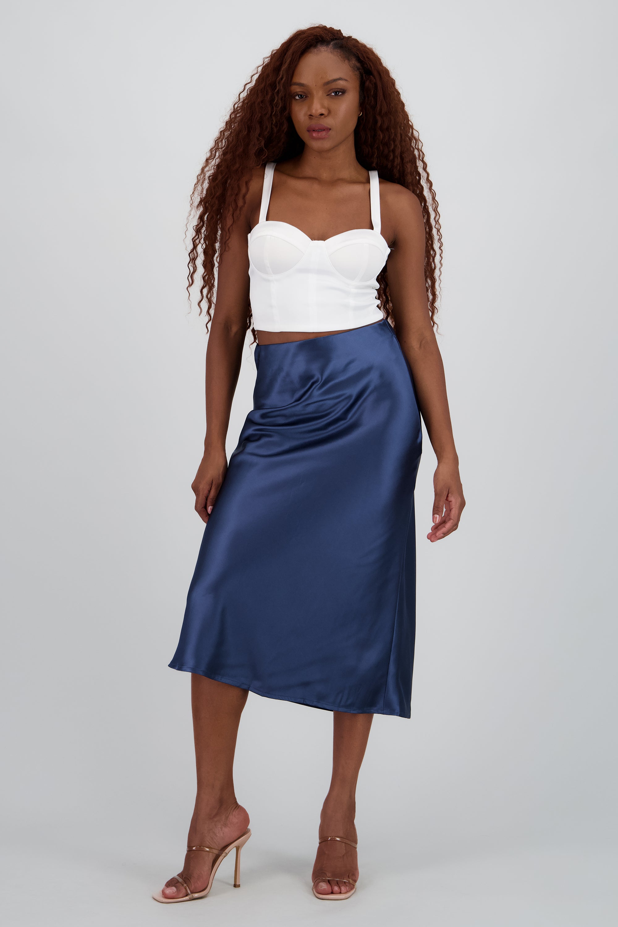 Falda satinada midi lisa - Main Image