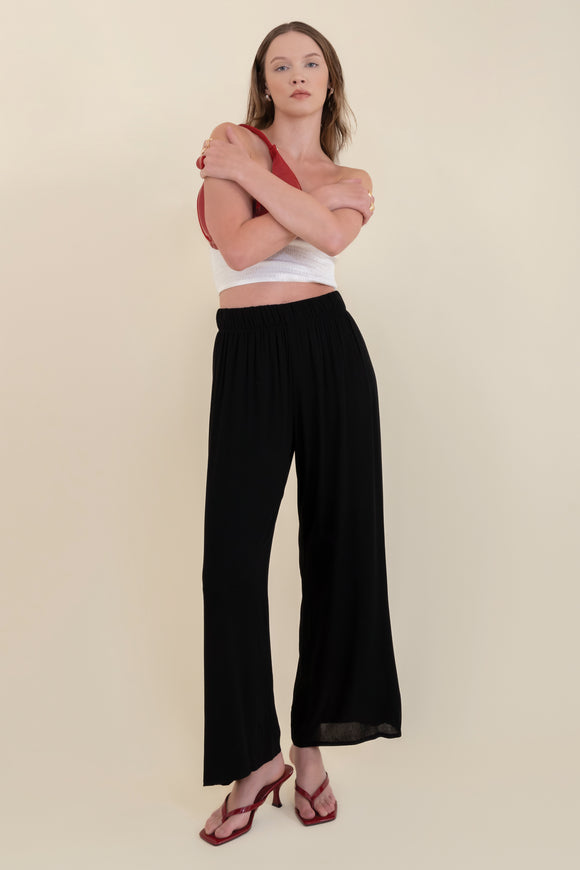 Pantalón Wide Leg Cintura Alta Fruncida