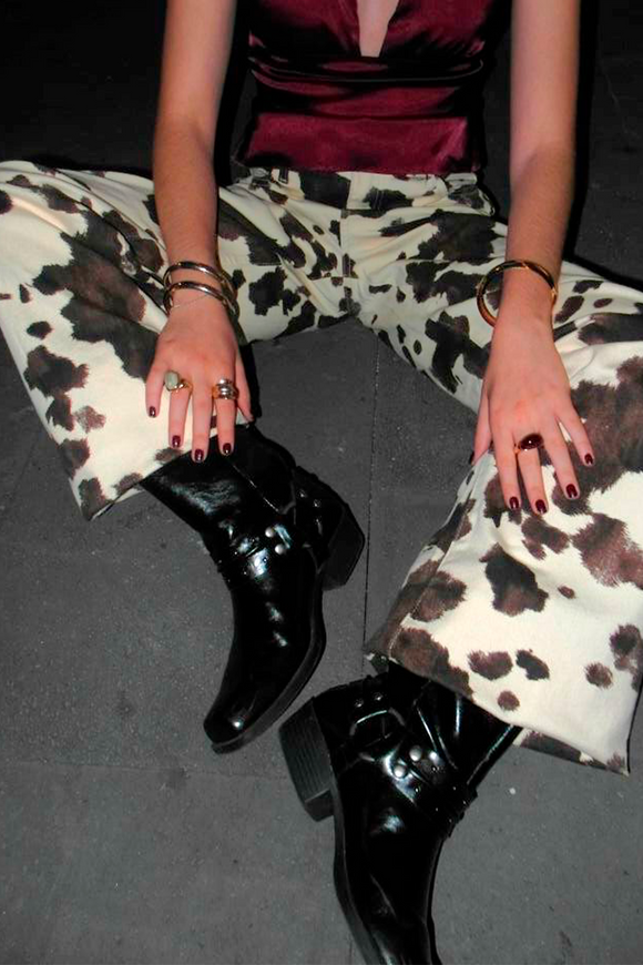 Jeans wide leg print vaca