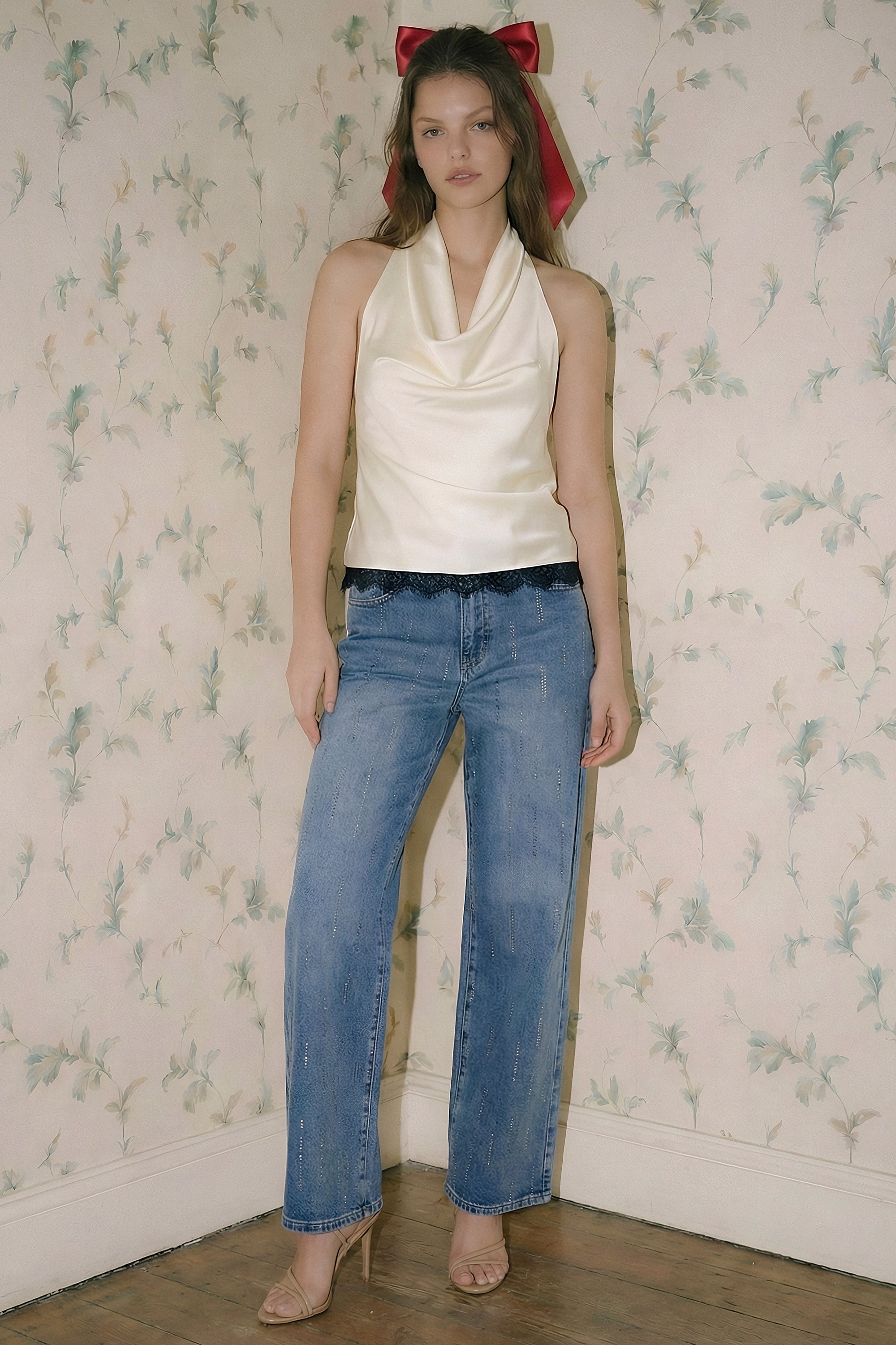 Jeans straight brillo tiras DARK WASH