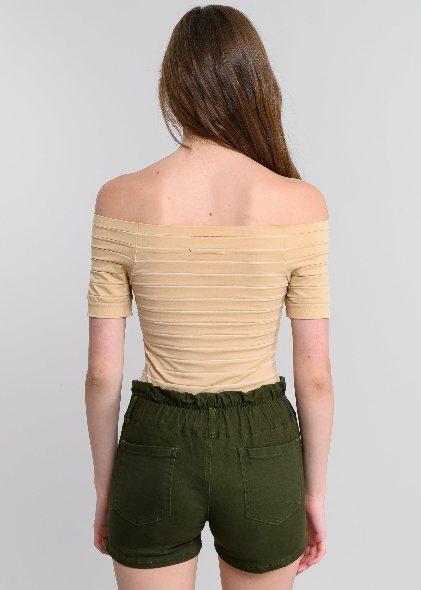 Bodysuit rayas hombro descubierto BEIGE