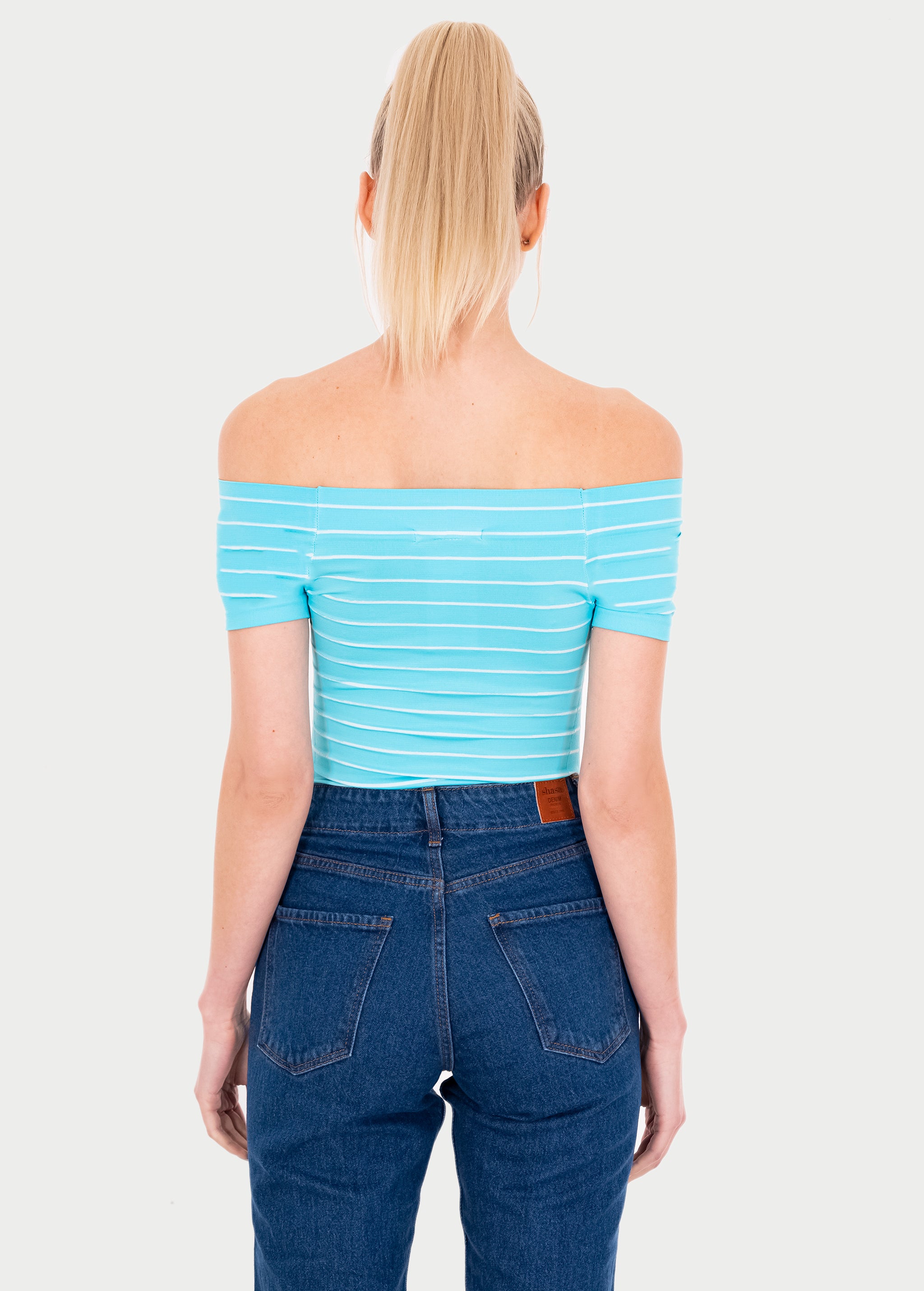 Bodysuit rayas hombro descubierto TURQUESA