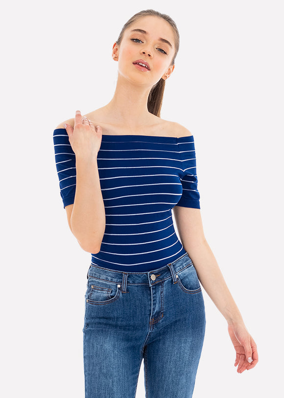 Bodysuit rayas hombro descubierto