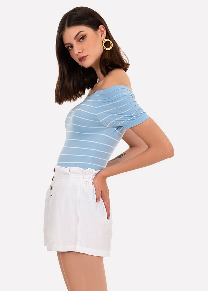 Bodysuit rayas hombro descubierto AZUL PASTEL