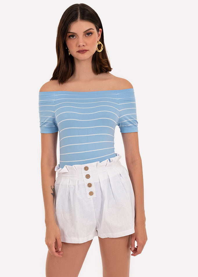 Bodysuit rayas hombro descubierto AZUL PASTEL