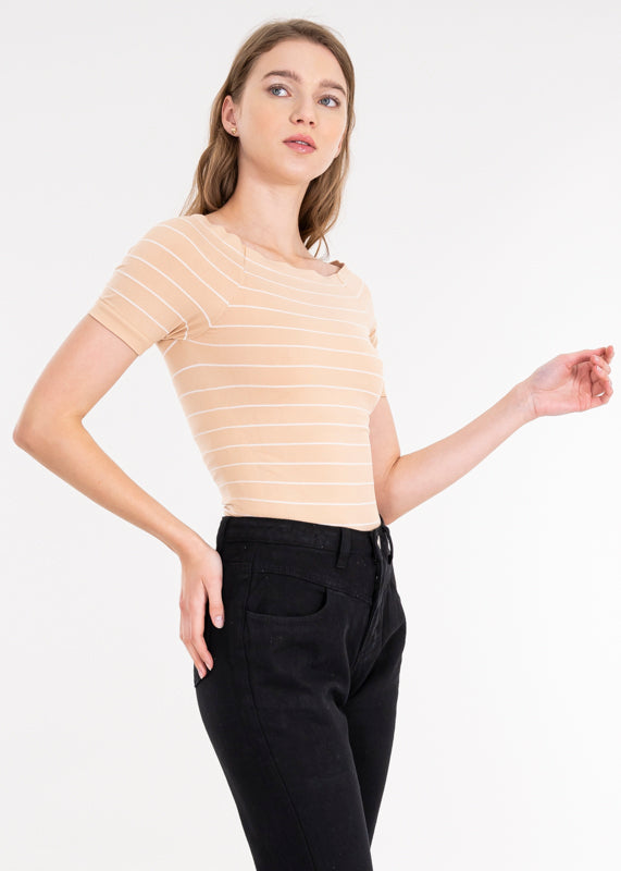 Bodysuit rayas hombro descubierto KHAKI