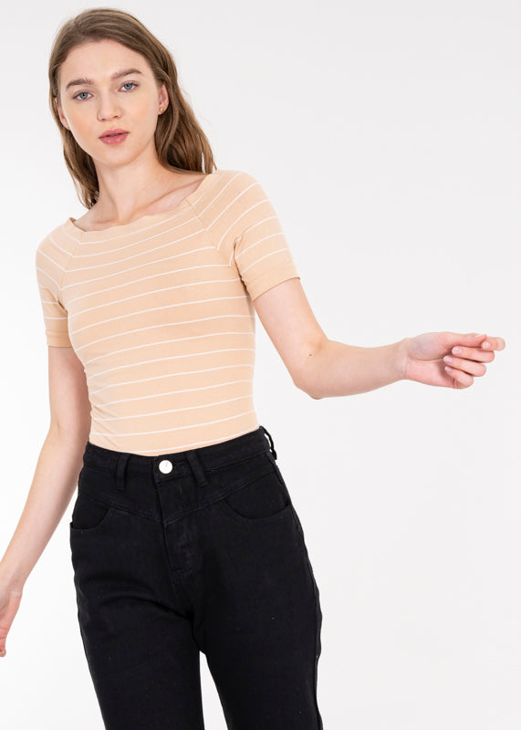 Bodysuit rayas hombro descubierto KHAKI