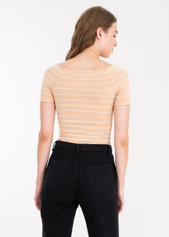 Bodysuit rayas hombro descubierto KHAKI