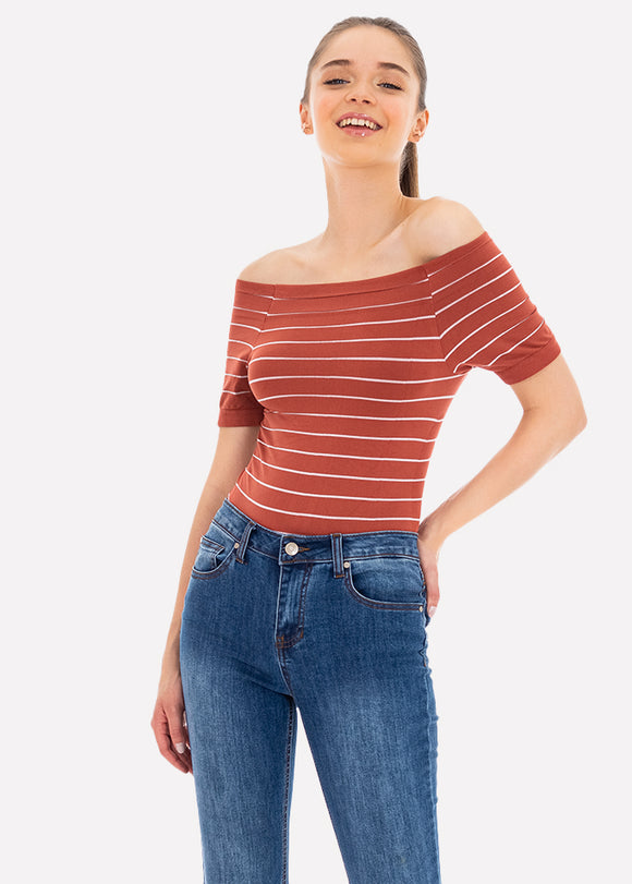 Bodysuit rayas hombro descubierto