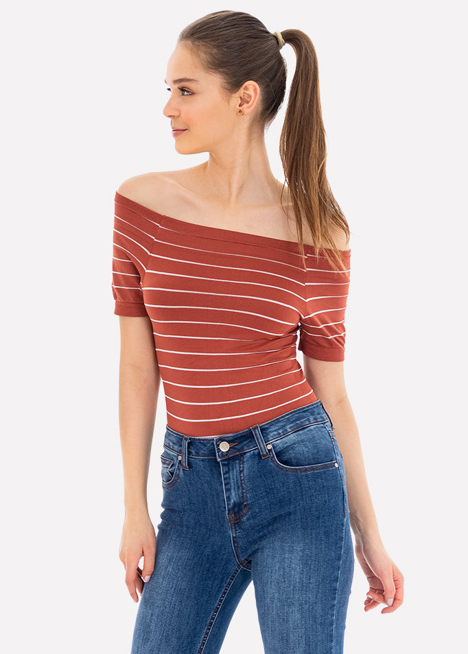 Bodysuit rayas hombro descubierto LADRILLO