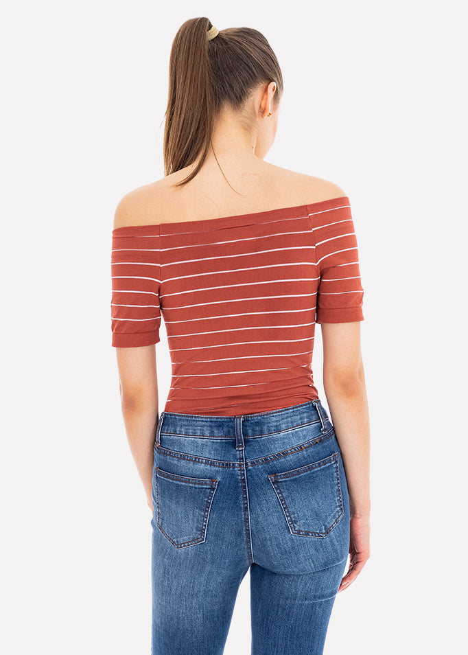 Bodysuit rayas hombro descubierto LADRILLO