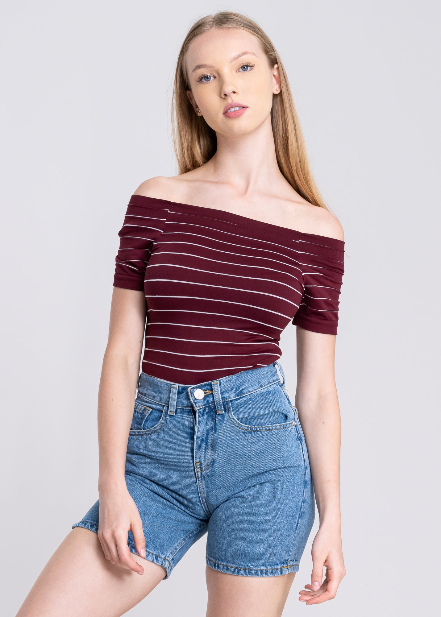 Bodysuit rayas hombro descubierto VINO