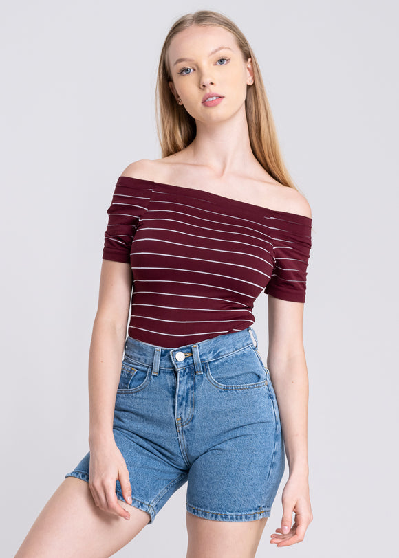 Bodysuit rayas hombro descubierto