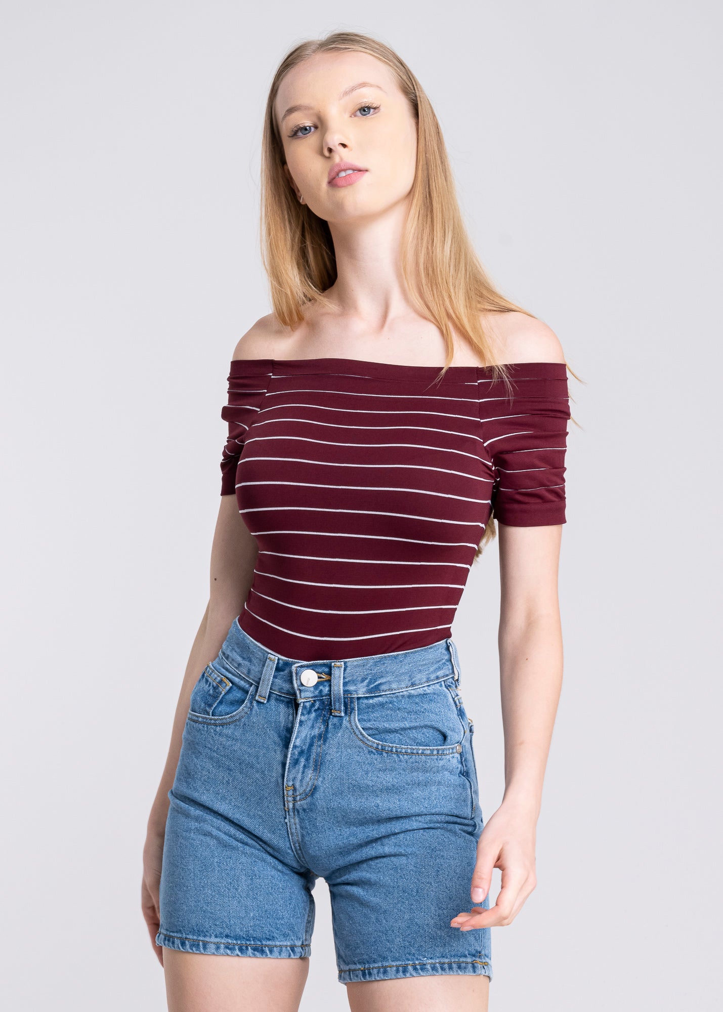 Bodysuit rayas hombro descubierto VINO