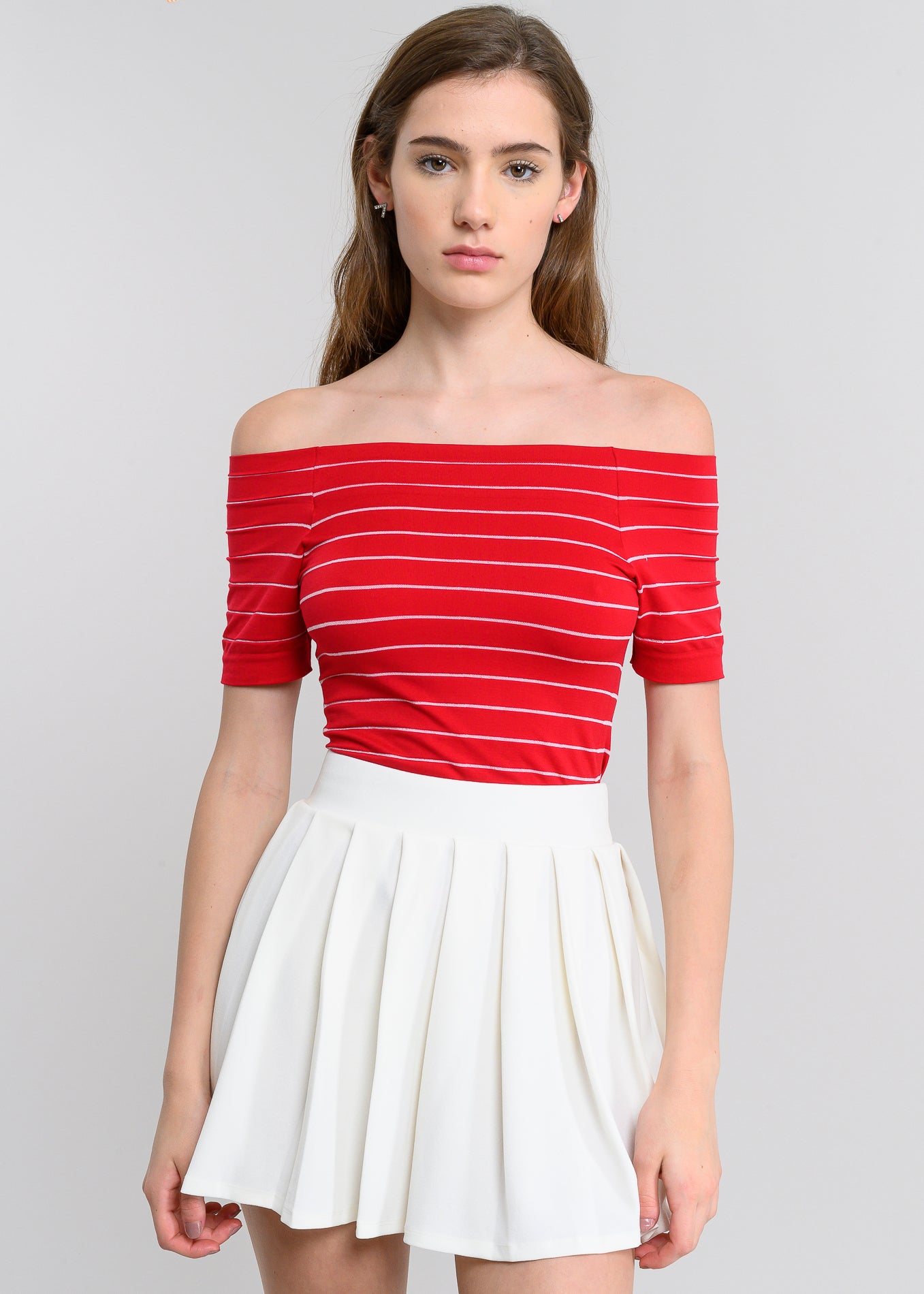 Bodysuit rayas hombro descubierto ROJO COMBO