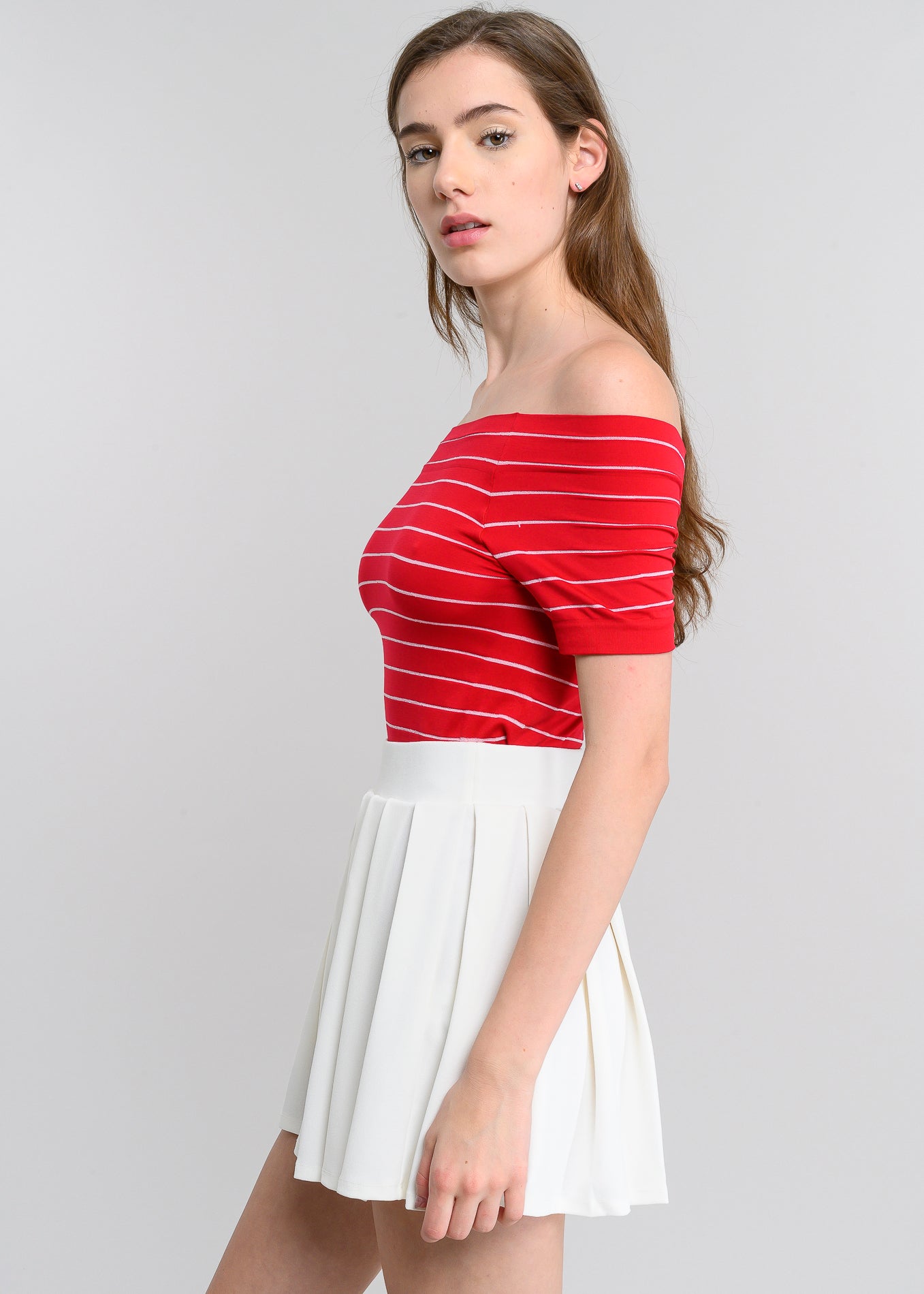 Bodysuit rayas hombro descubierto ROJO COMBO