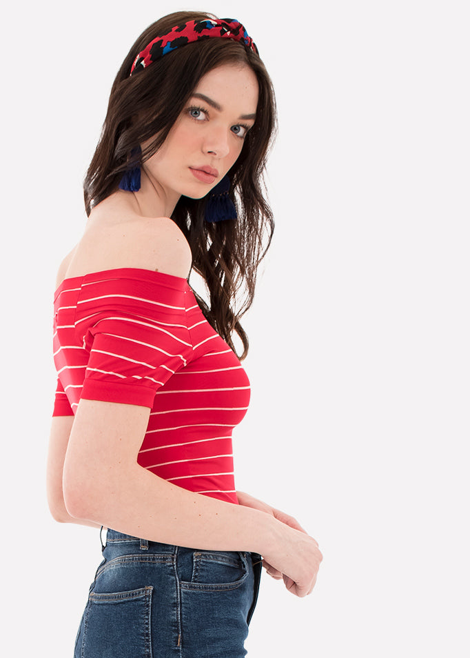 Bodysuit rayas hombro descubierto ROJO COMBO