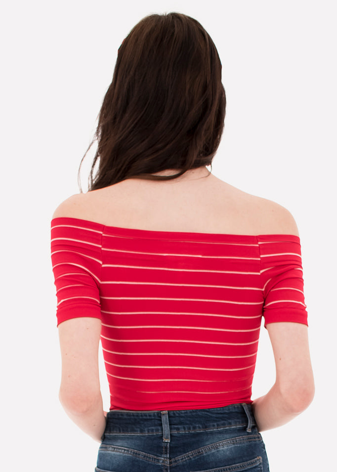Bodysuit rayas hombro descubierto ROJO COMBO
