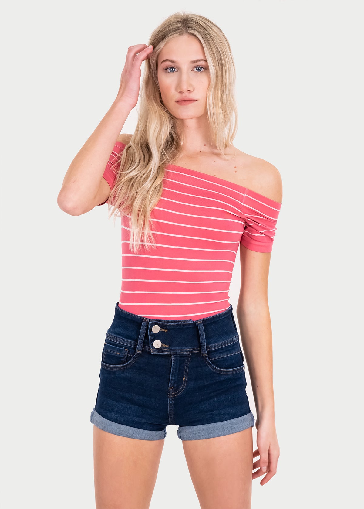 Bodysuit rayas hombro descubierto ROSA COMBO