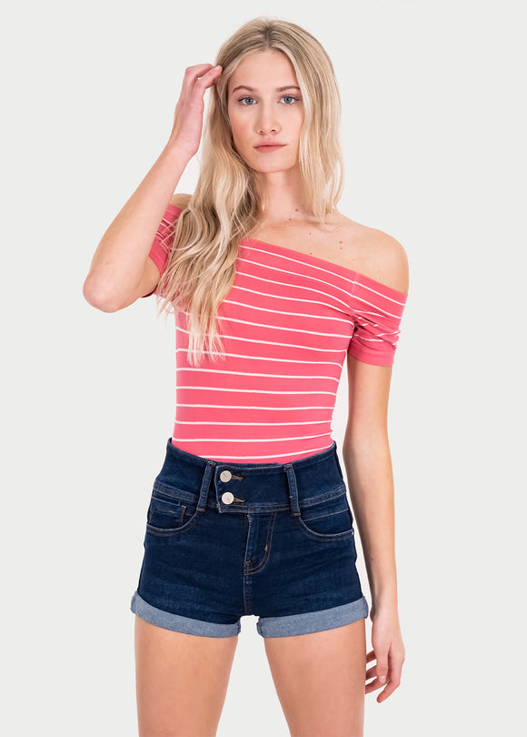 Bodysuit rayas hombro descubierto