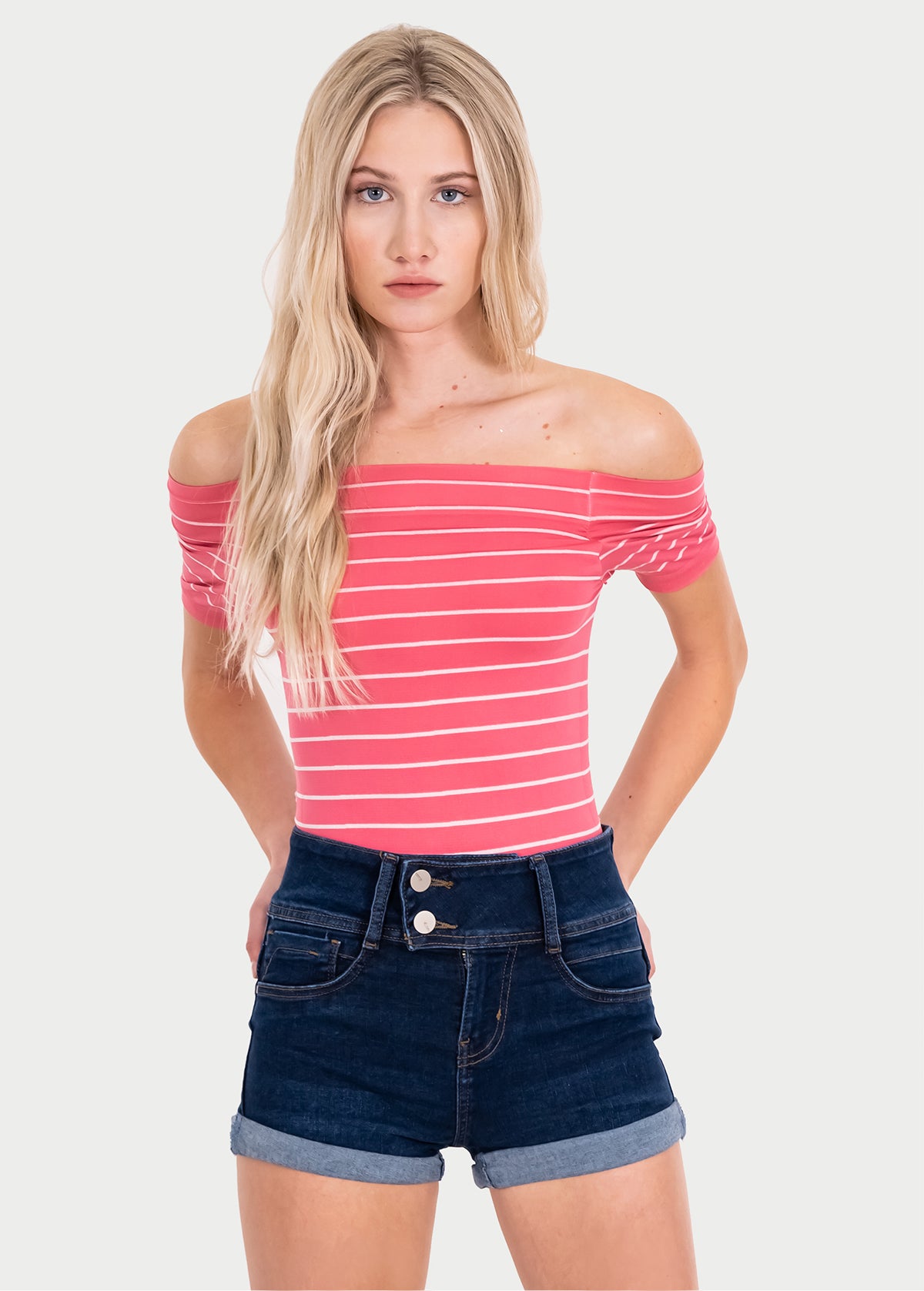 Bodysuit rayas hombro descubierto ROSA COMBO
