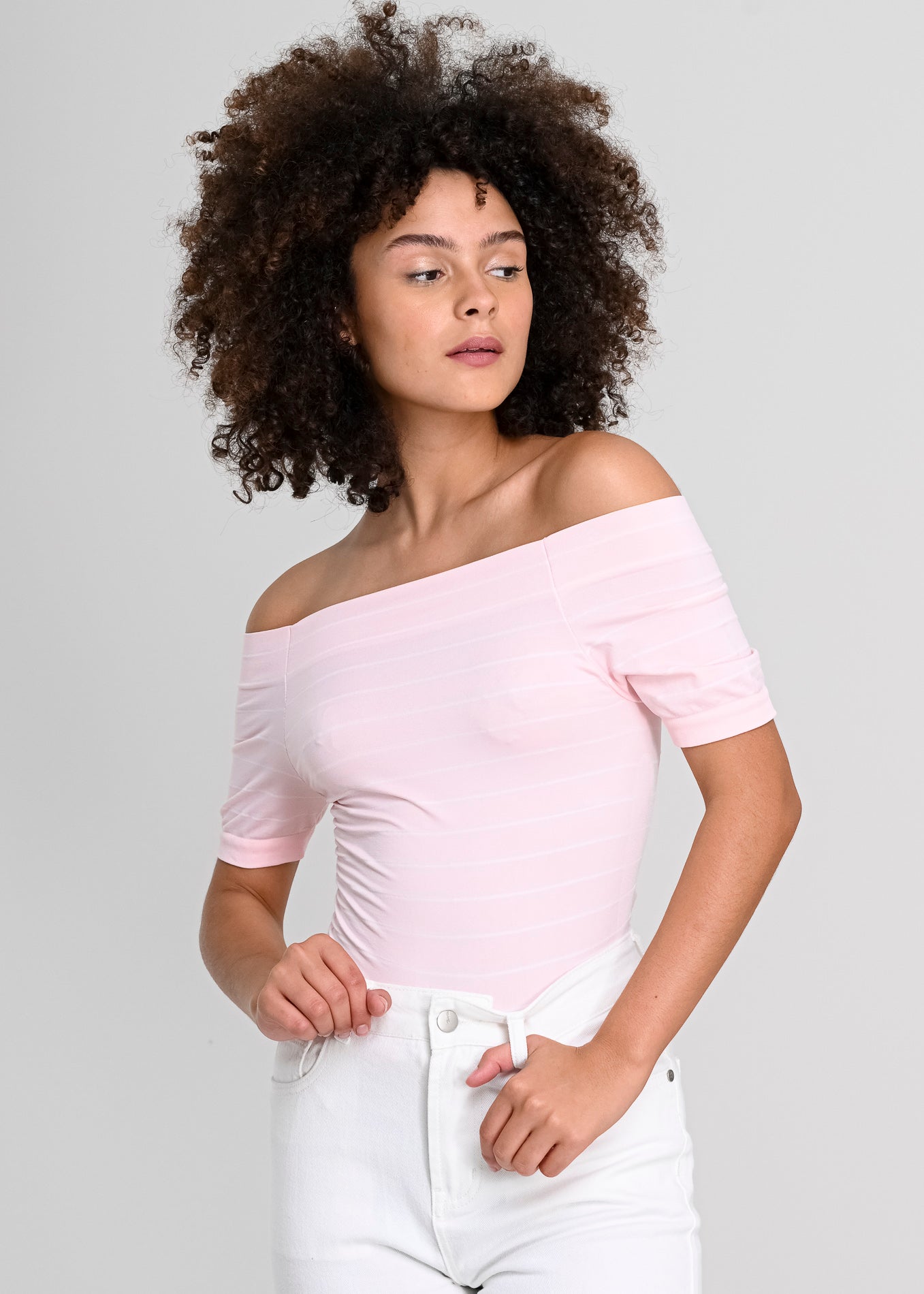 Bodysuit rayas hombro descubierto ROSA PASTEL
