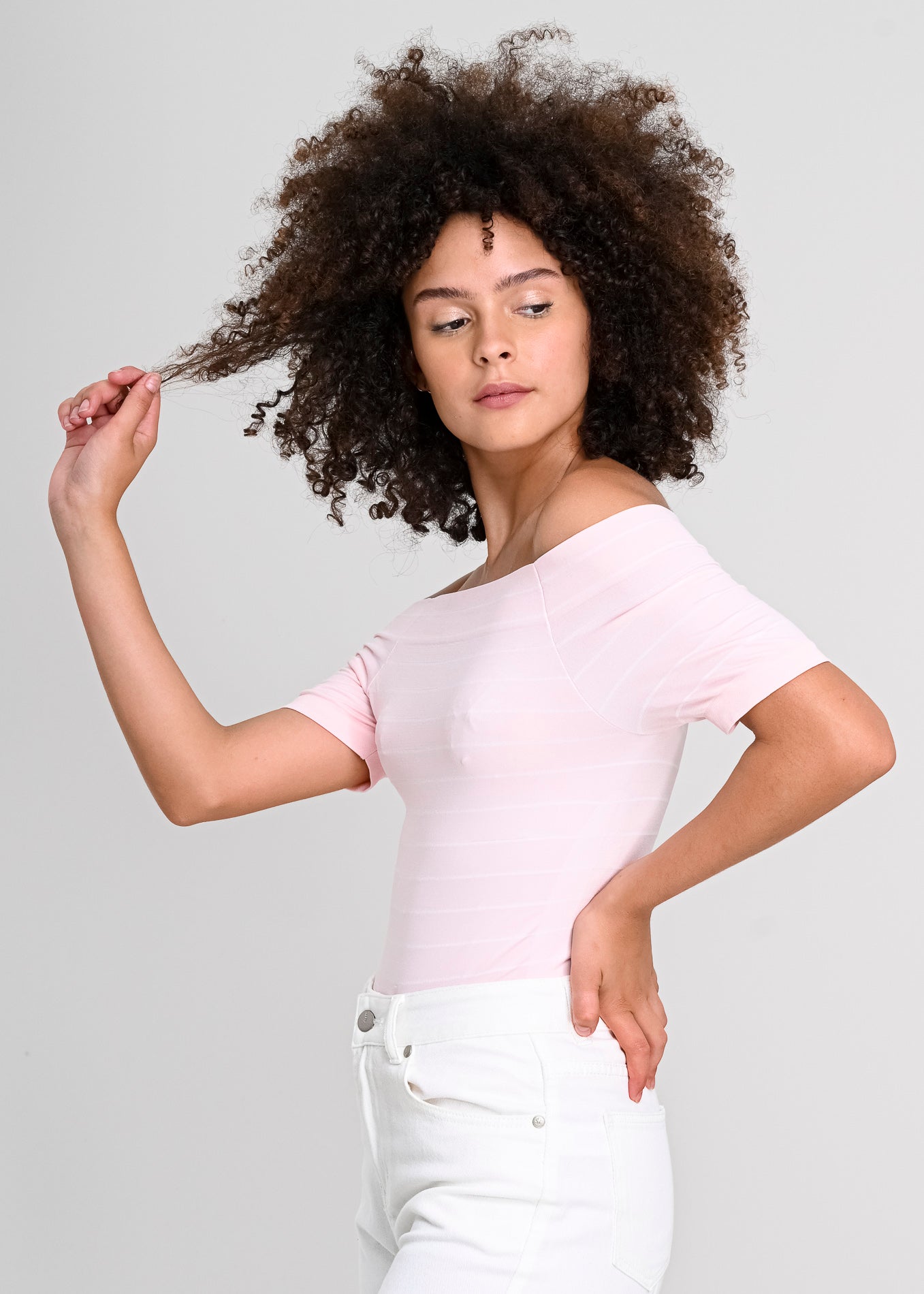 Bodysuit rayas hombro descubierto ROSA PASTEL
