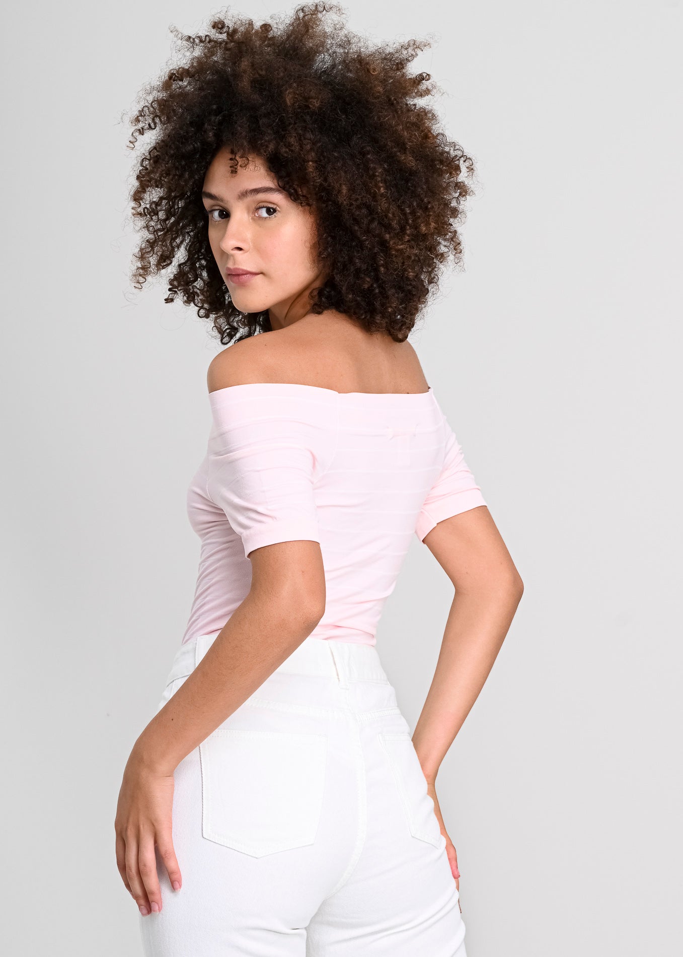 Bodysuit rayas hombro descubierto ROSA PASTEL