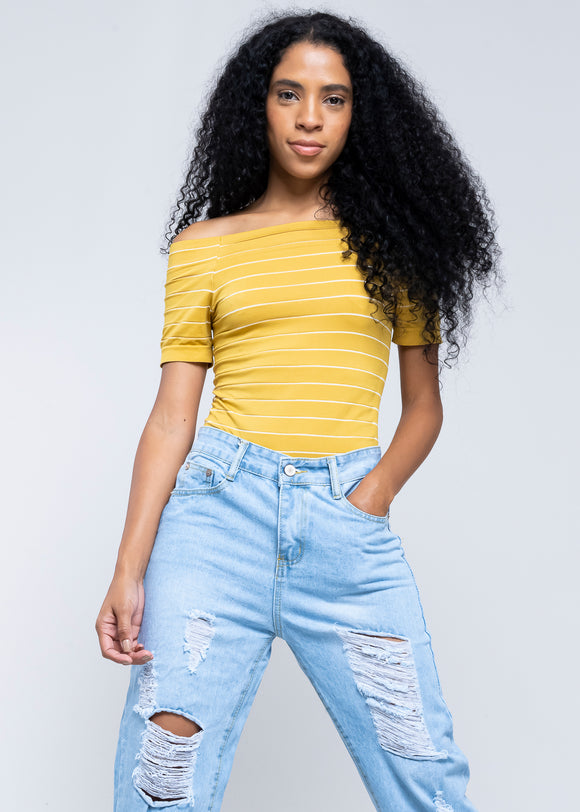 Bodysuit rayas hombro descubierto