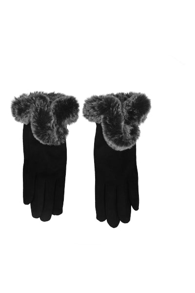 Guantes gamuza detalle peluche bicolor NEGRO