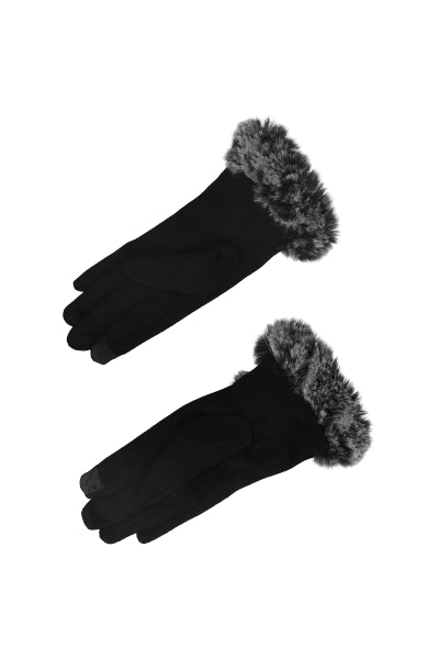 Guantes gamuza detalle peluche bicolor NEGRO