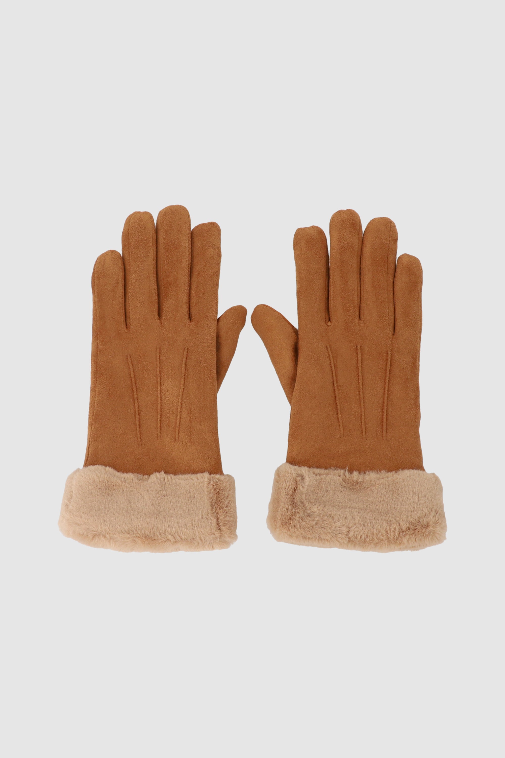 Guantes gamuza pinzas detalle peluche monocolor CAMELLO