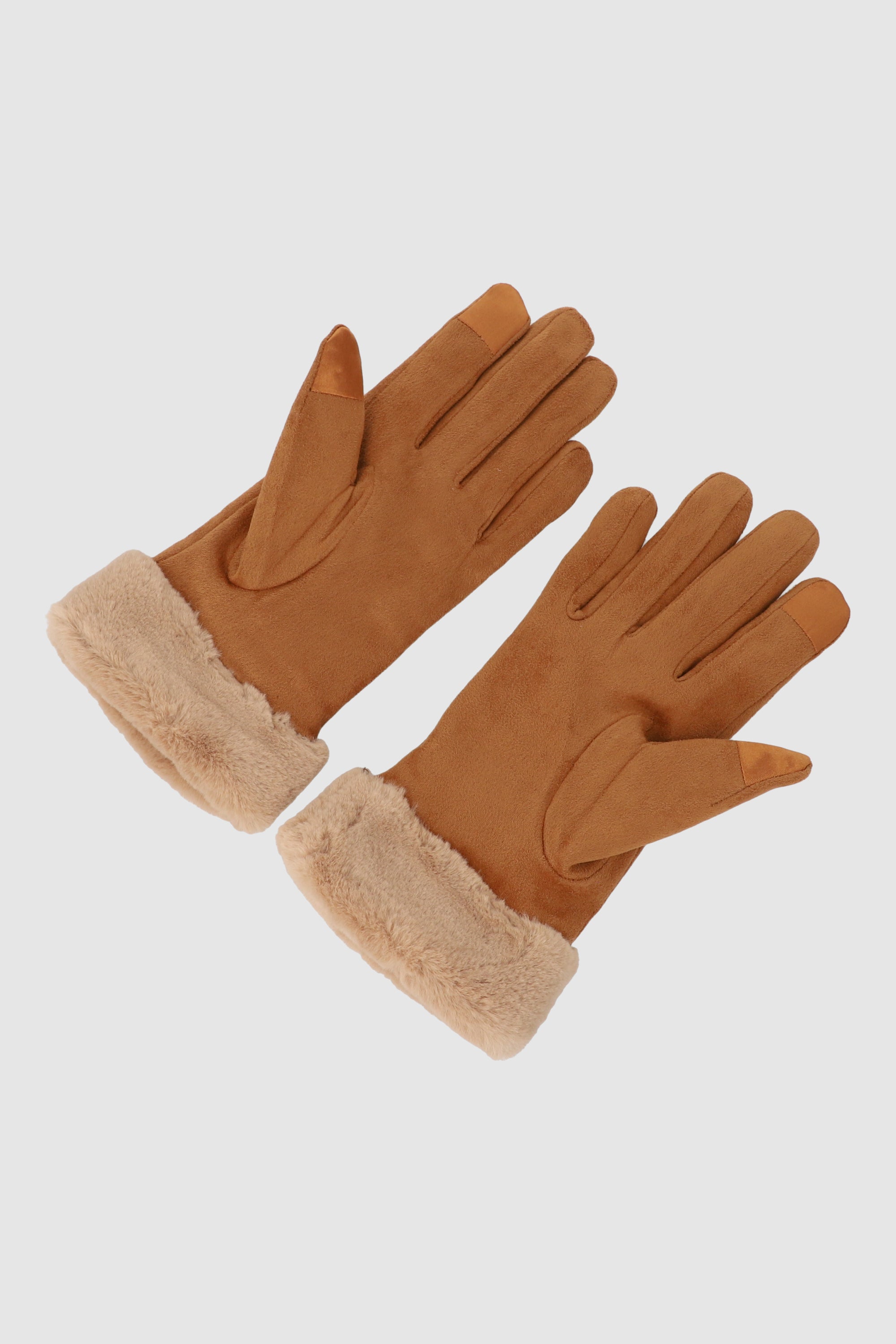 Guantes gamuza pinzas detalle peluche monocolor CAMELLO