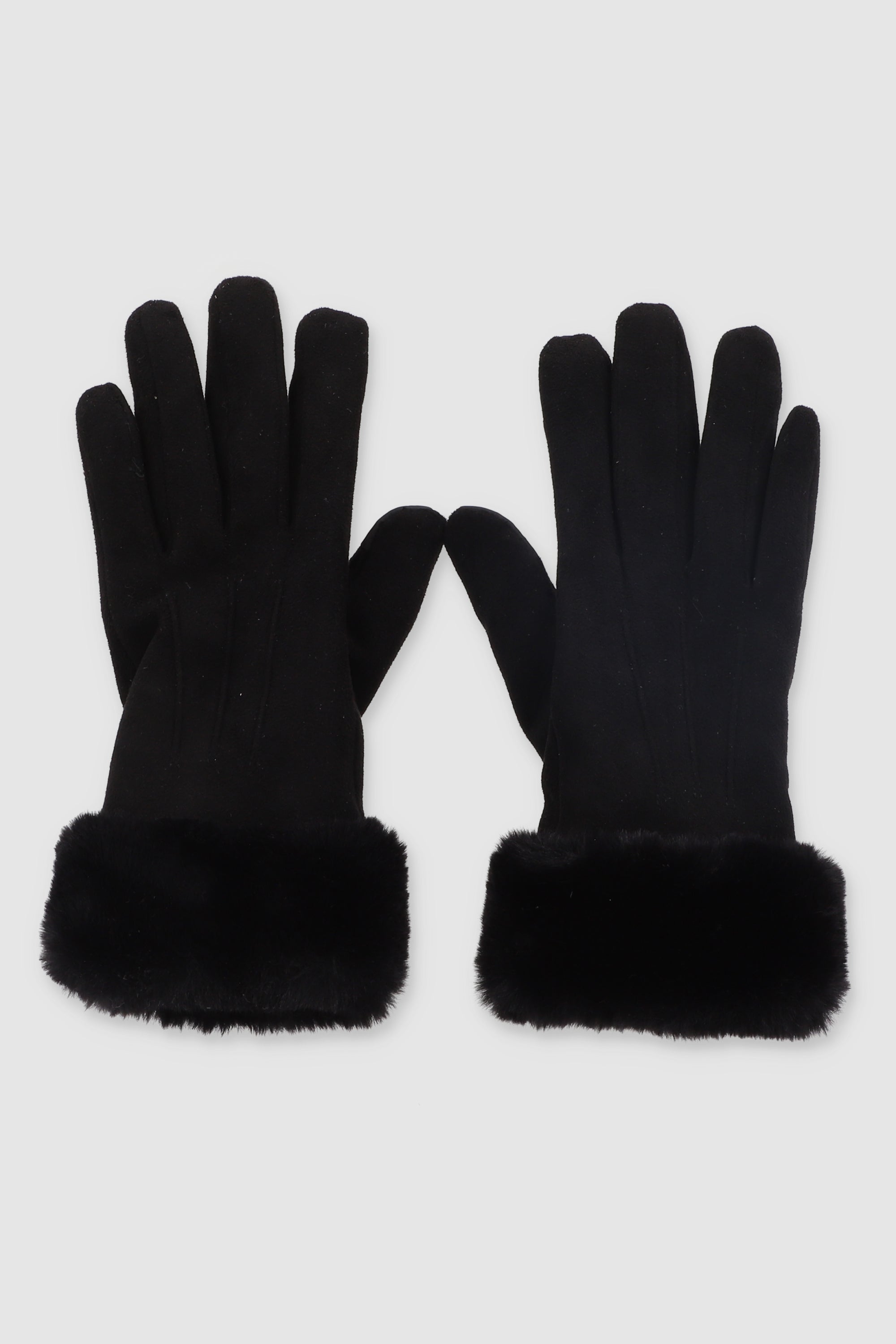 Guantes gamuza pinzas detalle peluche monocolor NEGRO