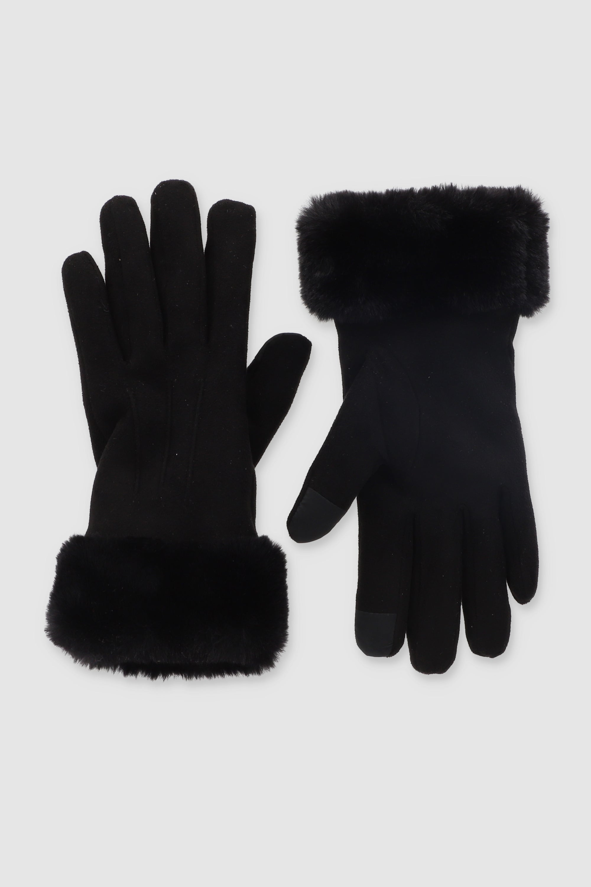 Guantes gamuza pinzas detalle peluche monocolor NEGRO