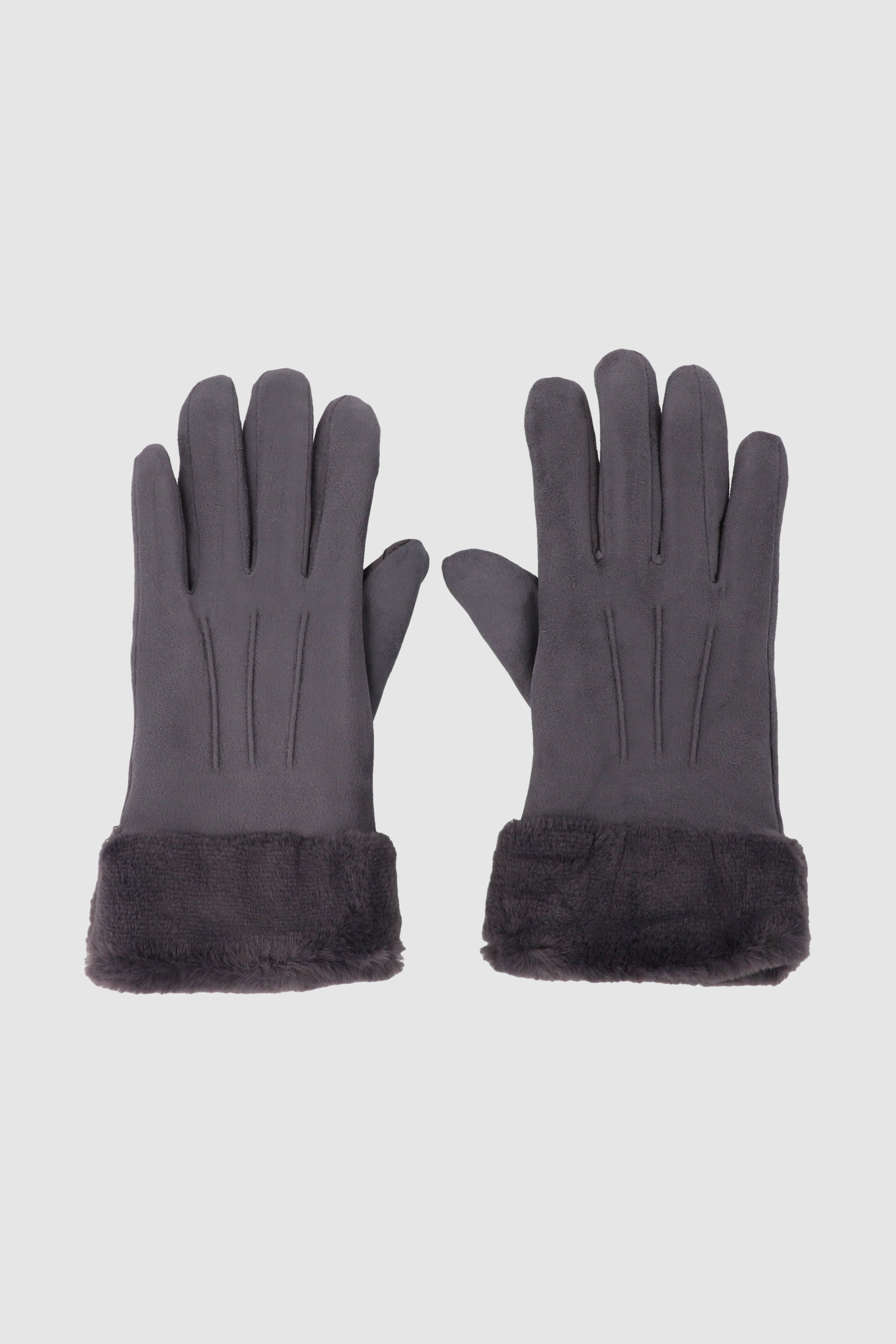 Guantes gamuza pinzas detalle peluche monocolor GRIS