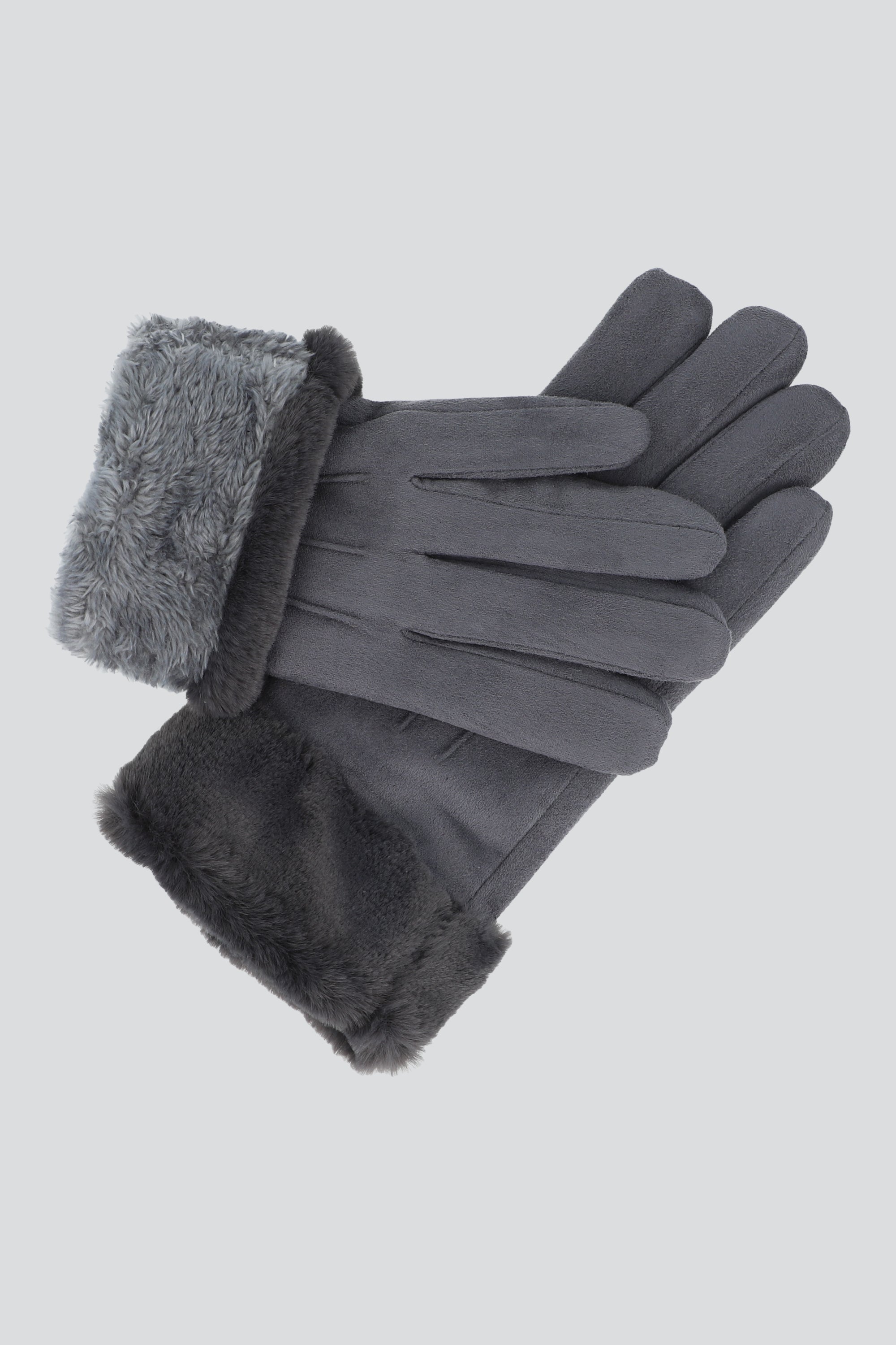 Guantes gamuza pinzas detalle peluche monocolor GRIS