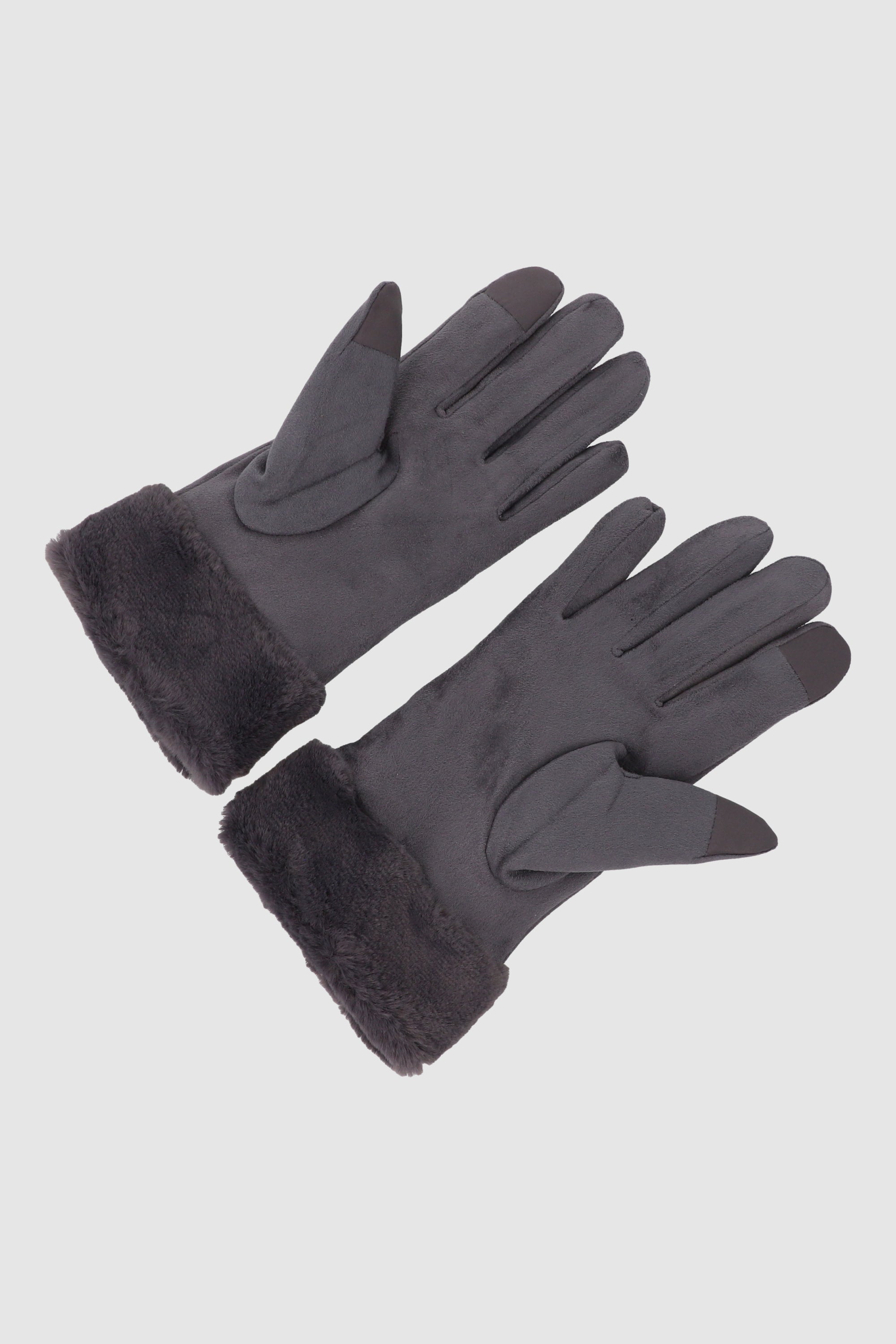 Guantes gamuza pinzas detalle peluche monocolor GRIS