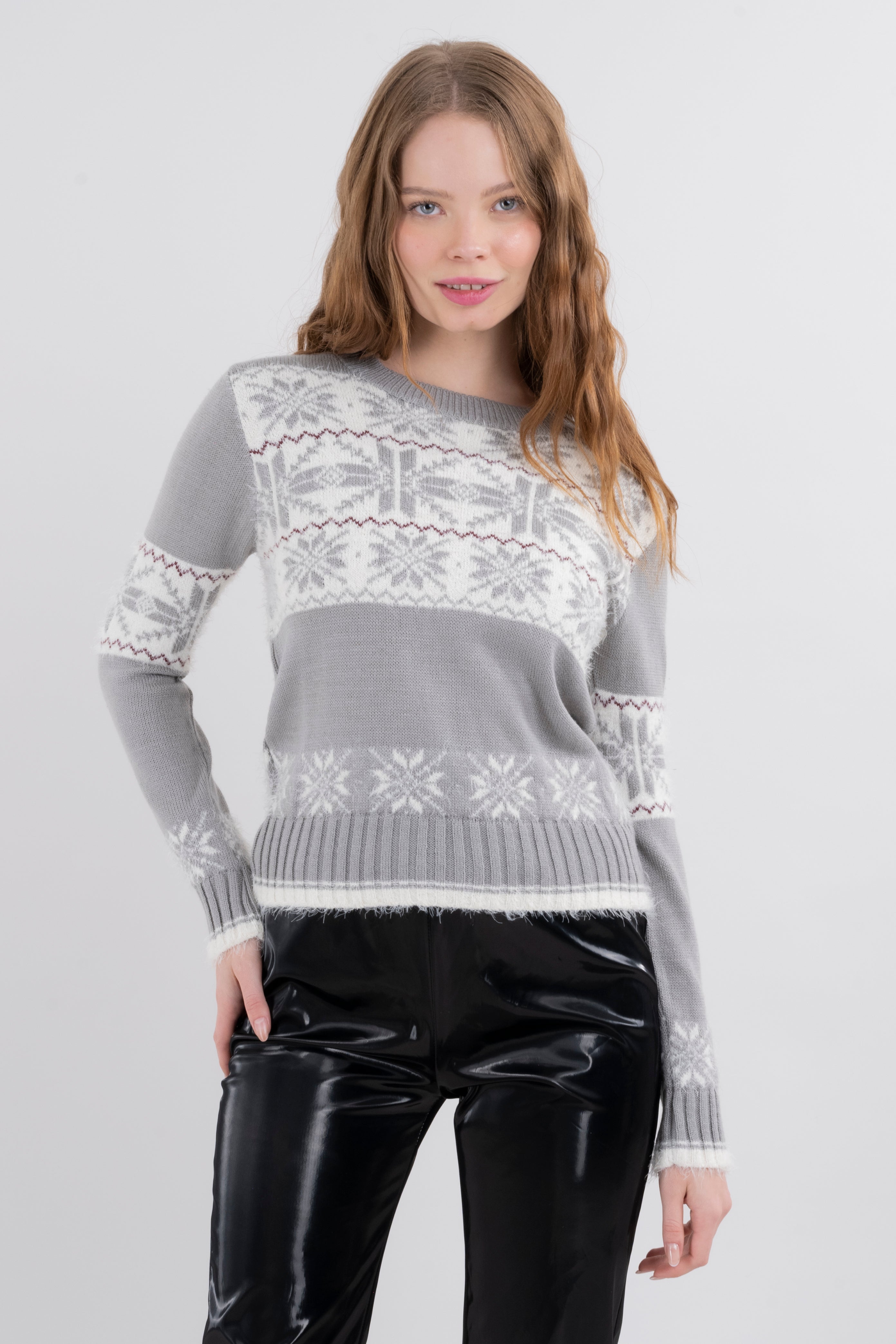 Suéter navideño copo nieve GRIS COMBO