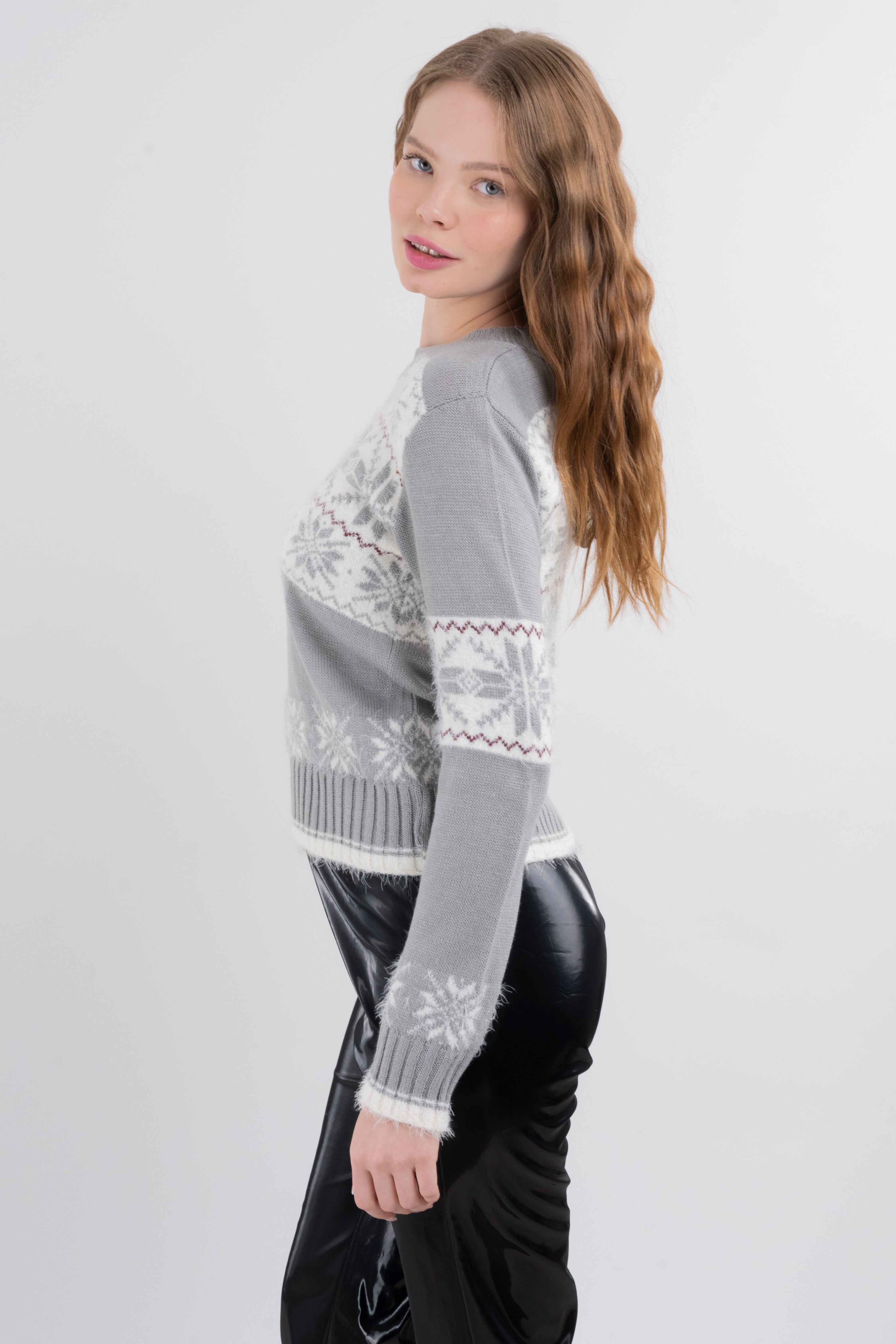 Suéter navideño copo nieve GRIS COMBO