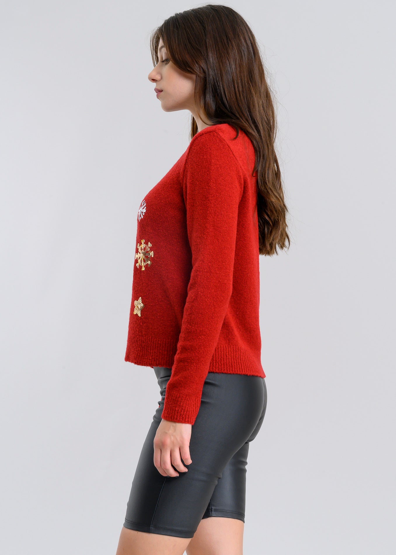 Suéter navideño copos nieve lentejuelas ROJO COMBO