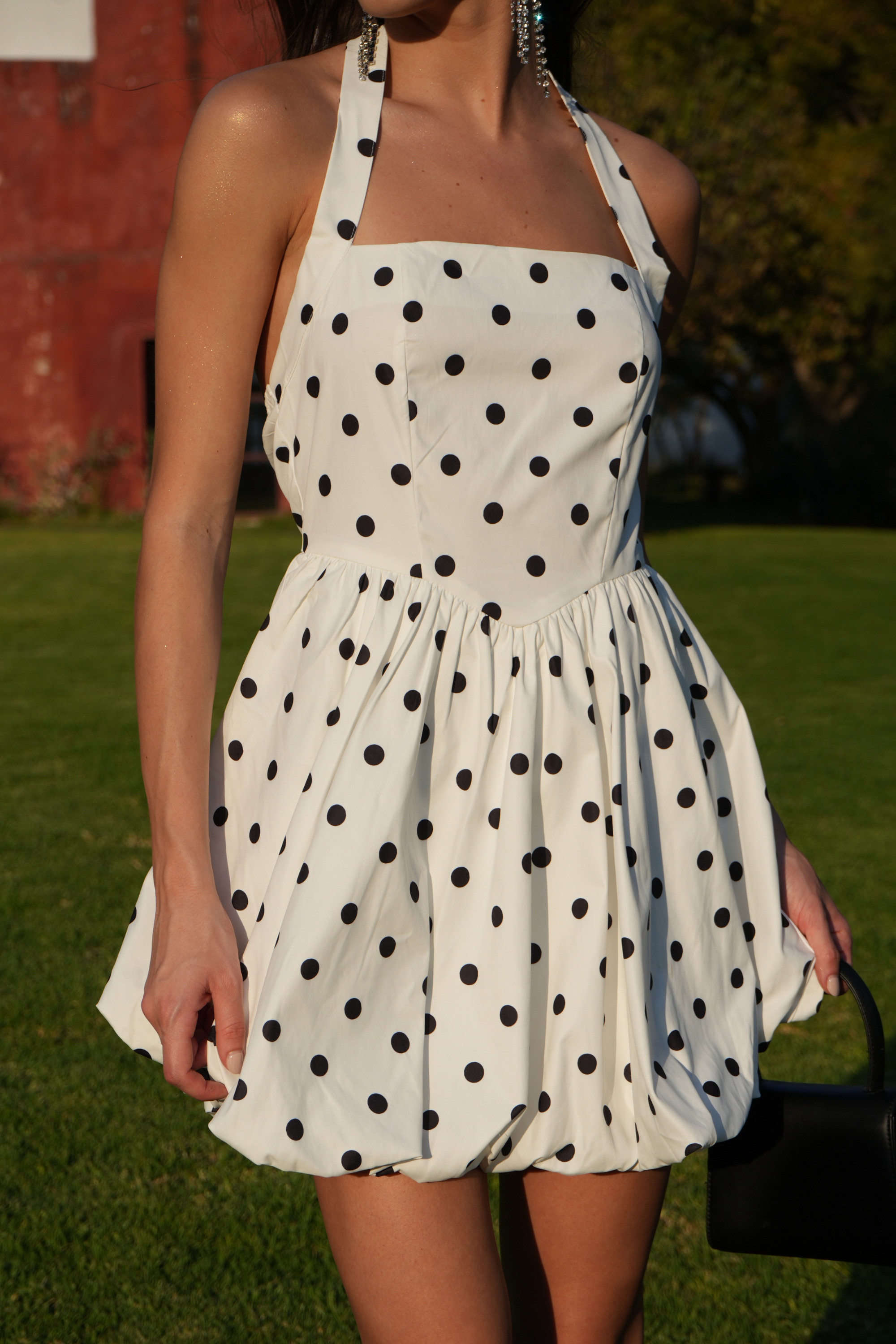 Vestido polkas falda bubble BLANCO COMBO