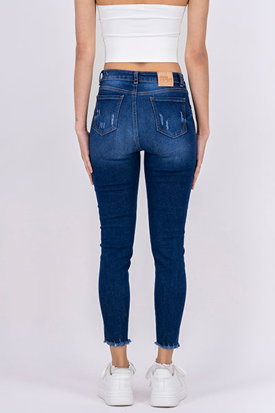 Jeans cintura media destrucciones flecos DARK WASH