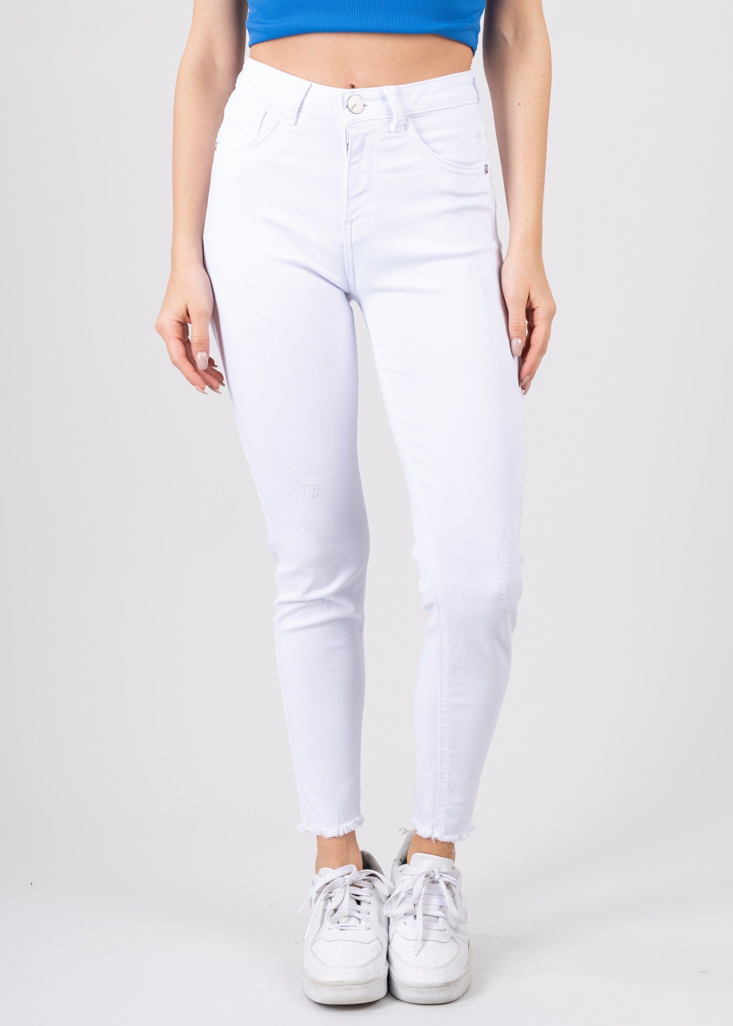 Jeans cintura media destrucciones flecos BLANCO