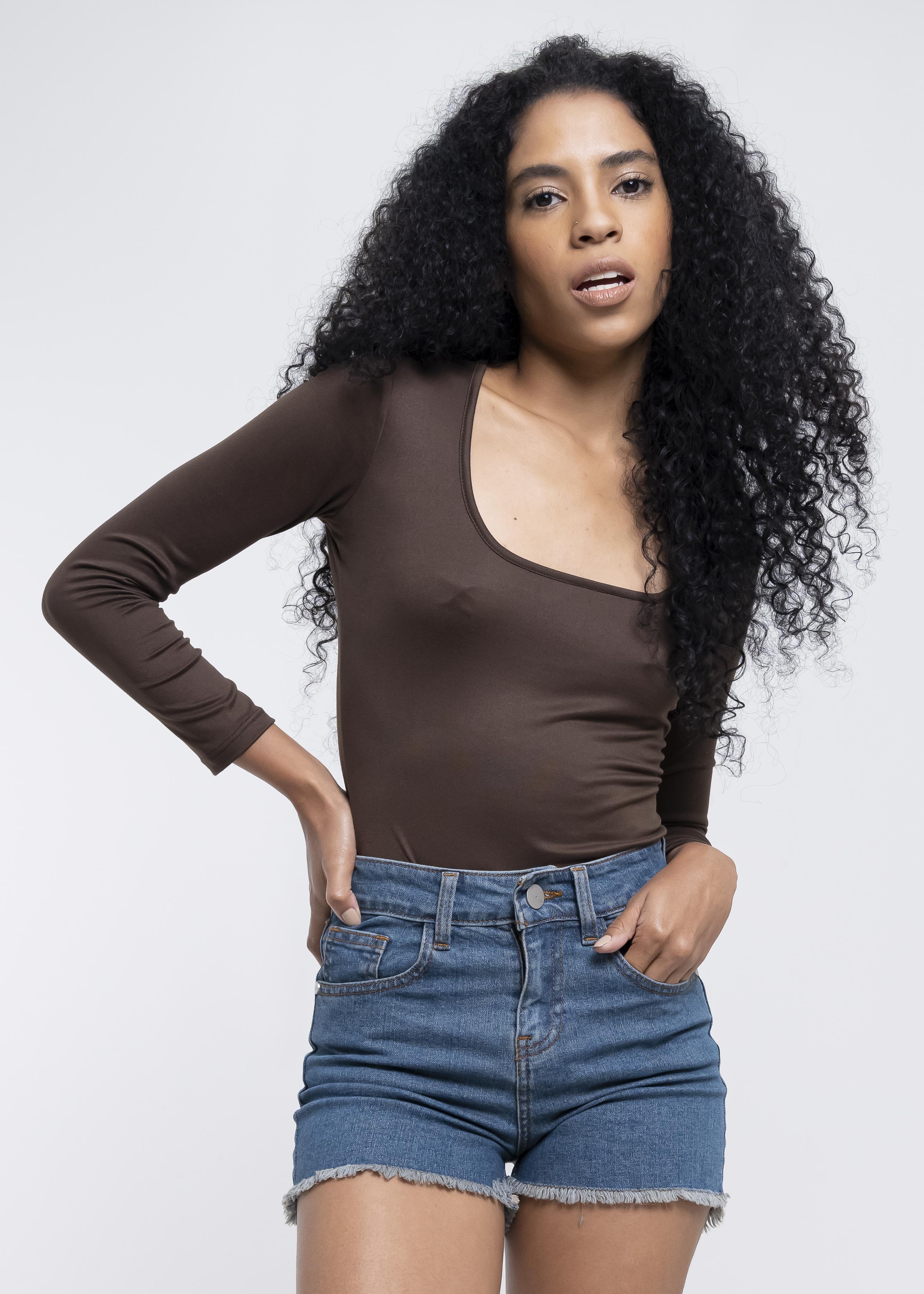 Bodysuit Liso Escote CHOCOLATE