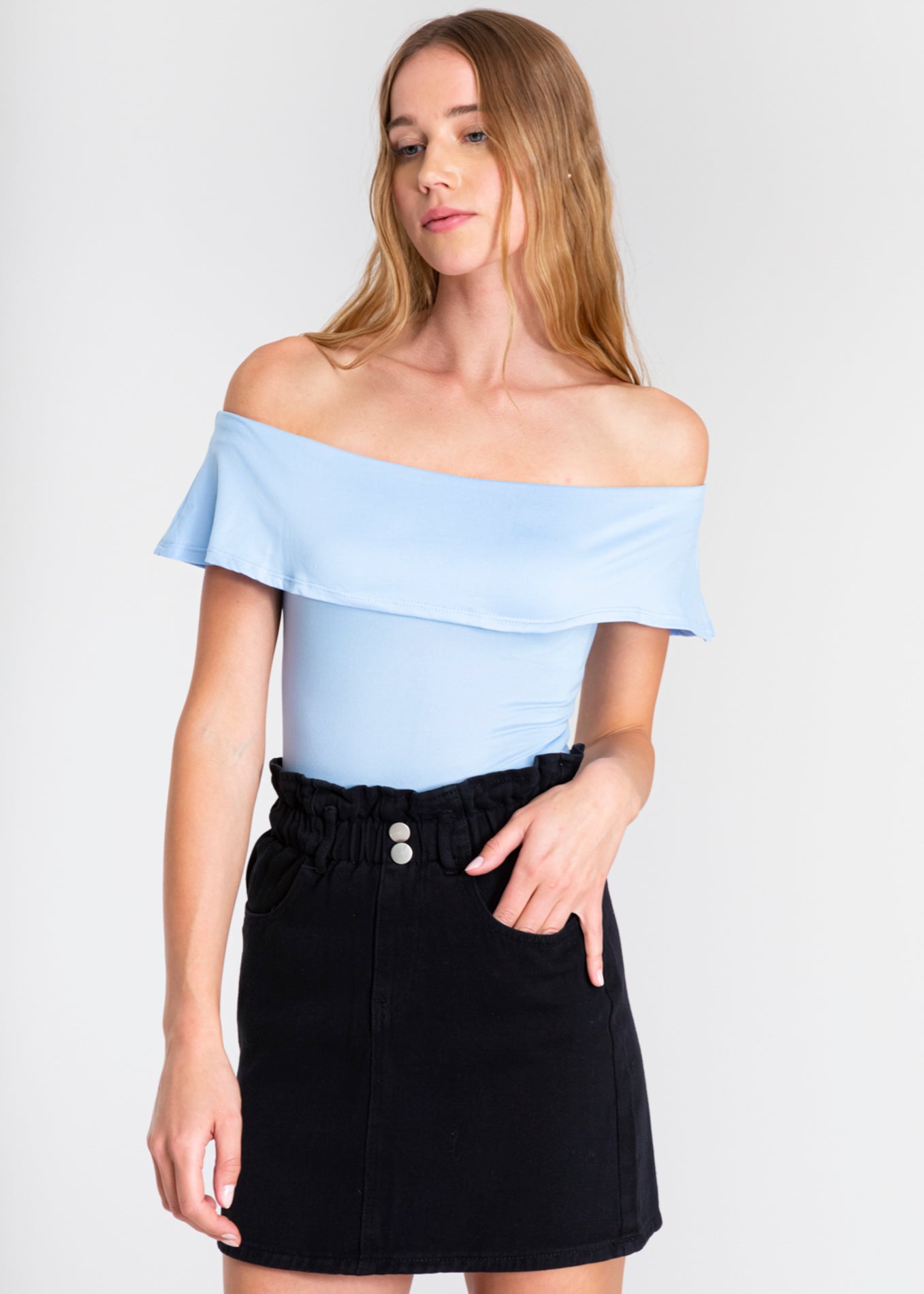 Bodysuit olanes hombro descubierto AZUL