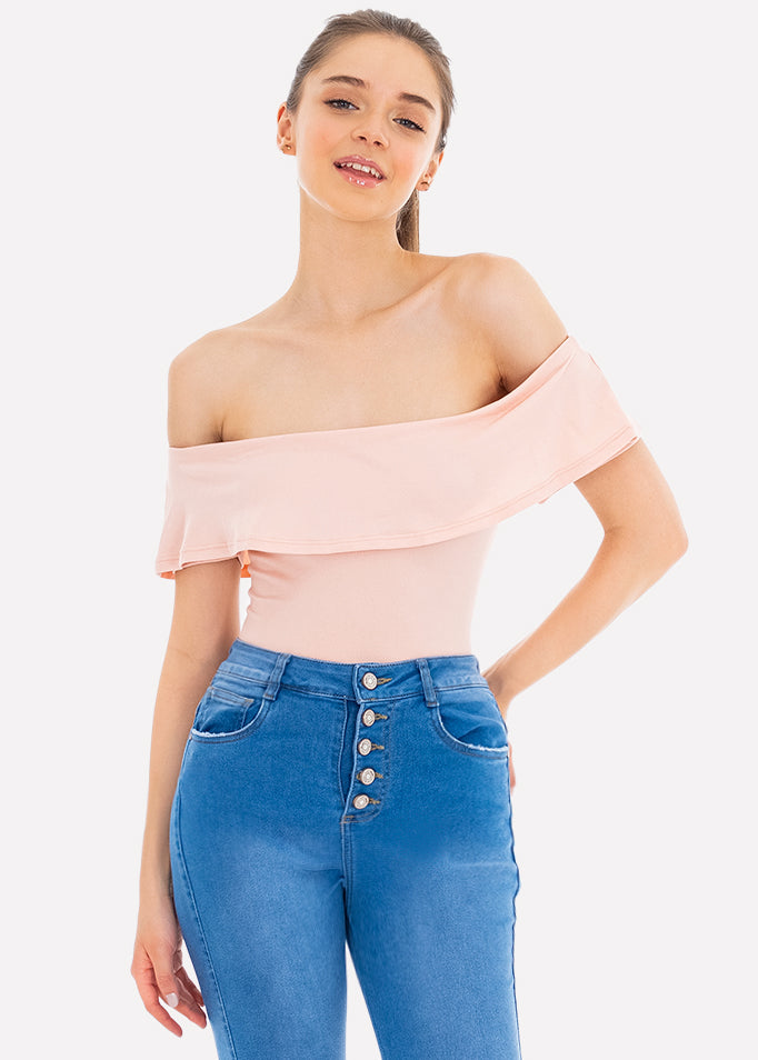 Bodysuit olanes hombro descubierto DURAZNO