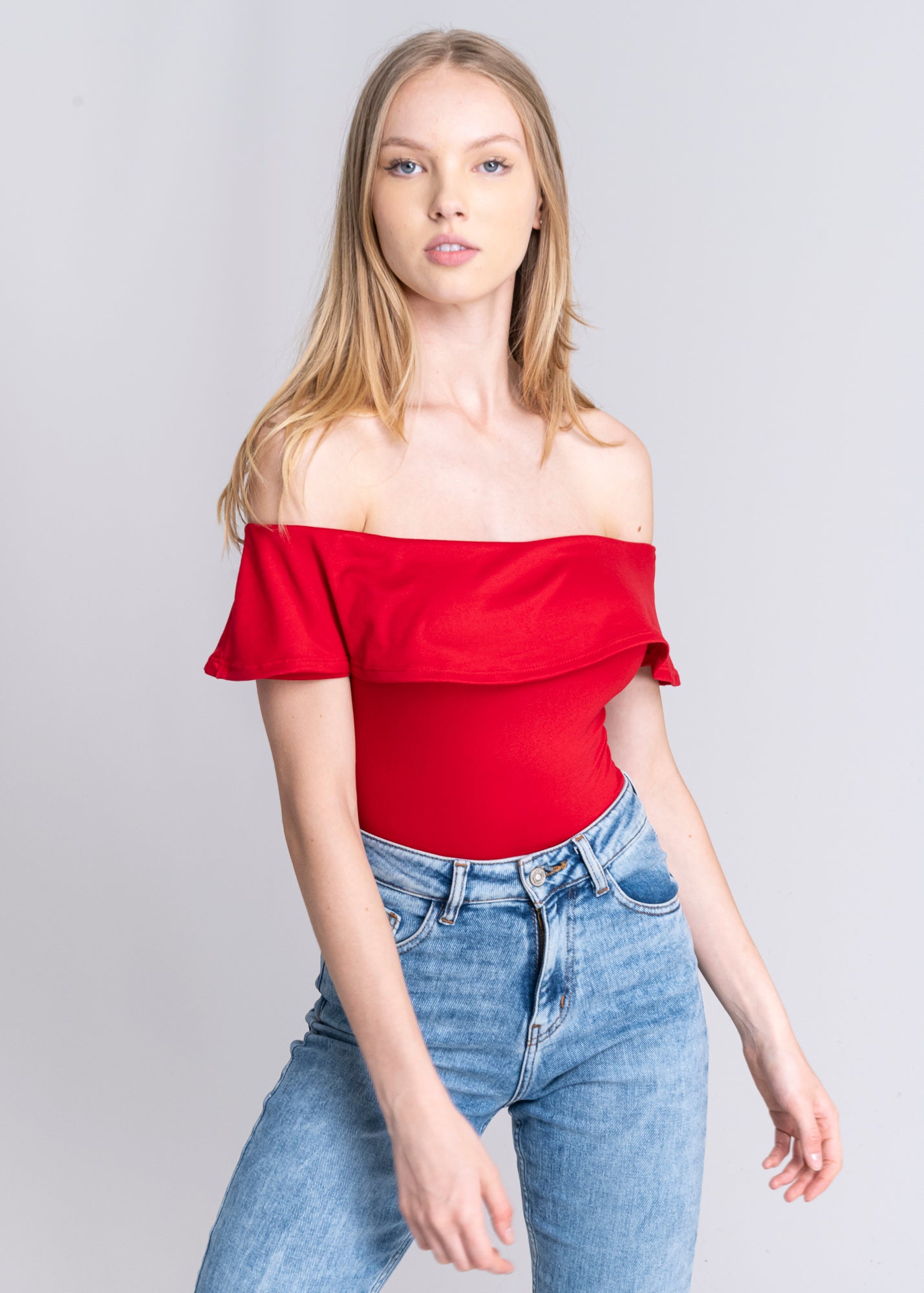 Bodysuit olanes hombro descubierto ROJO
