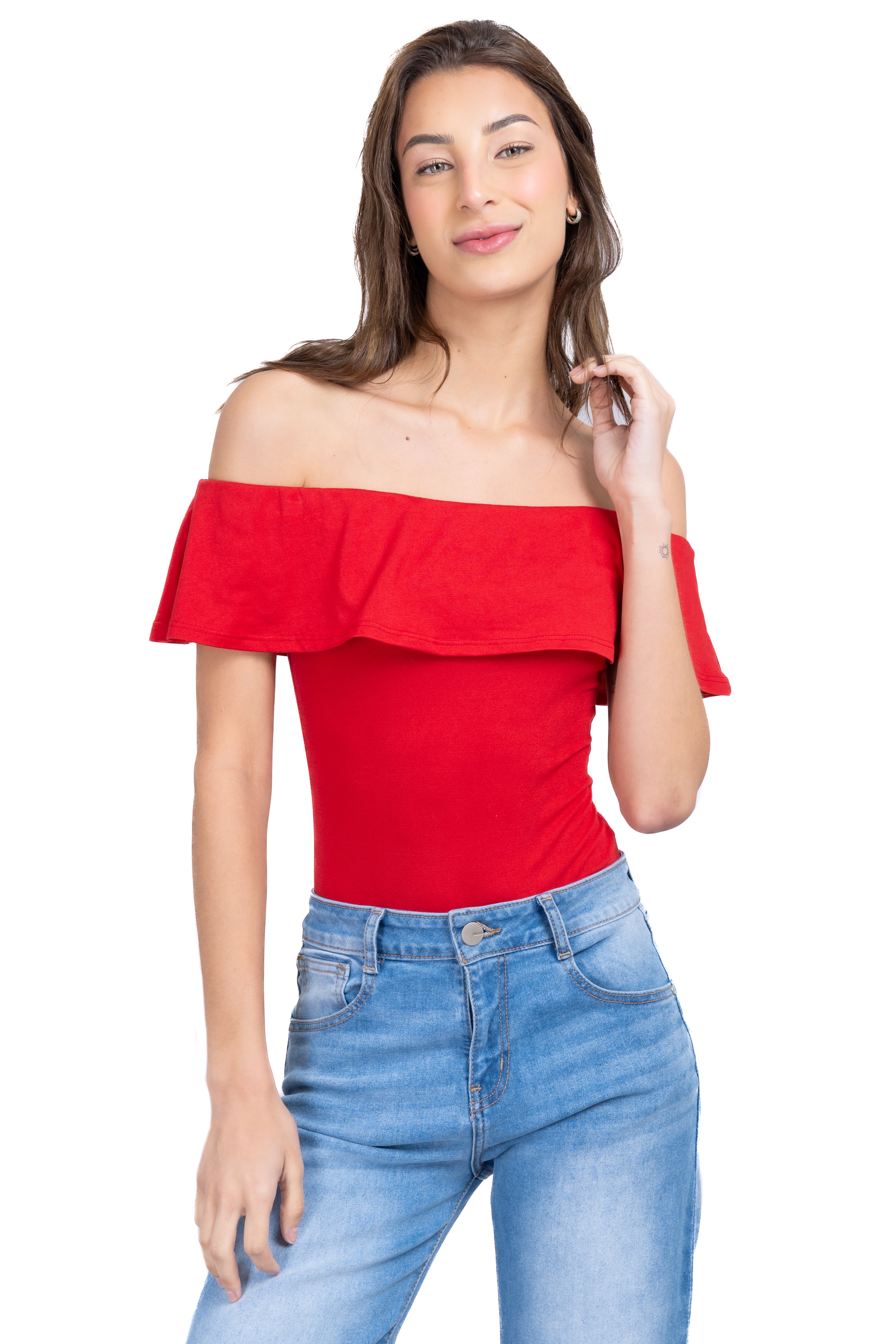 Bodysuit olanes hombro descubierto ROJO QUEMADO