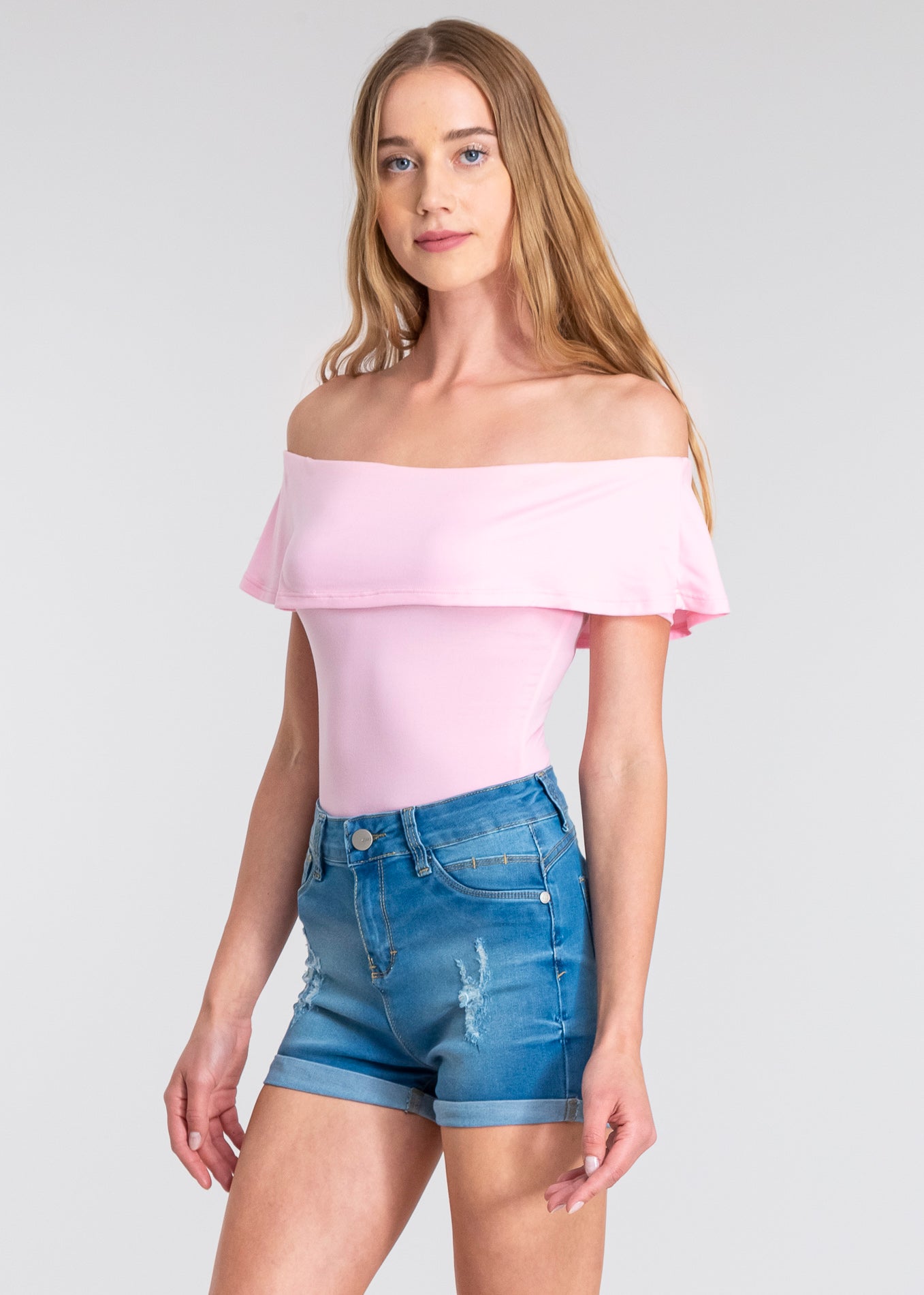 Bodysuit olanes hombro descubierto ROSA PASTEL